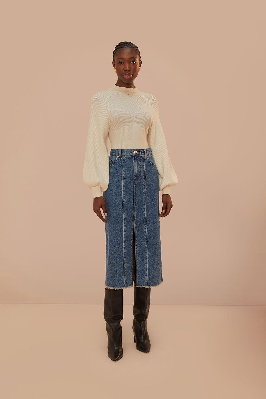 Low-Rise Denim Midi Skirt for Women