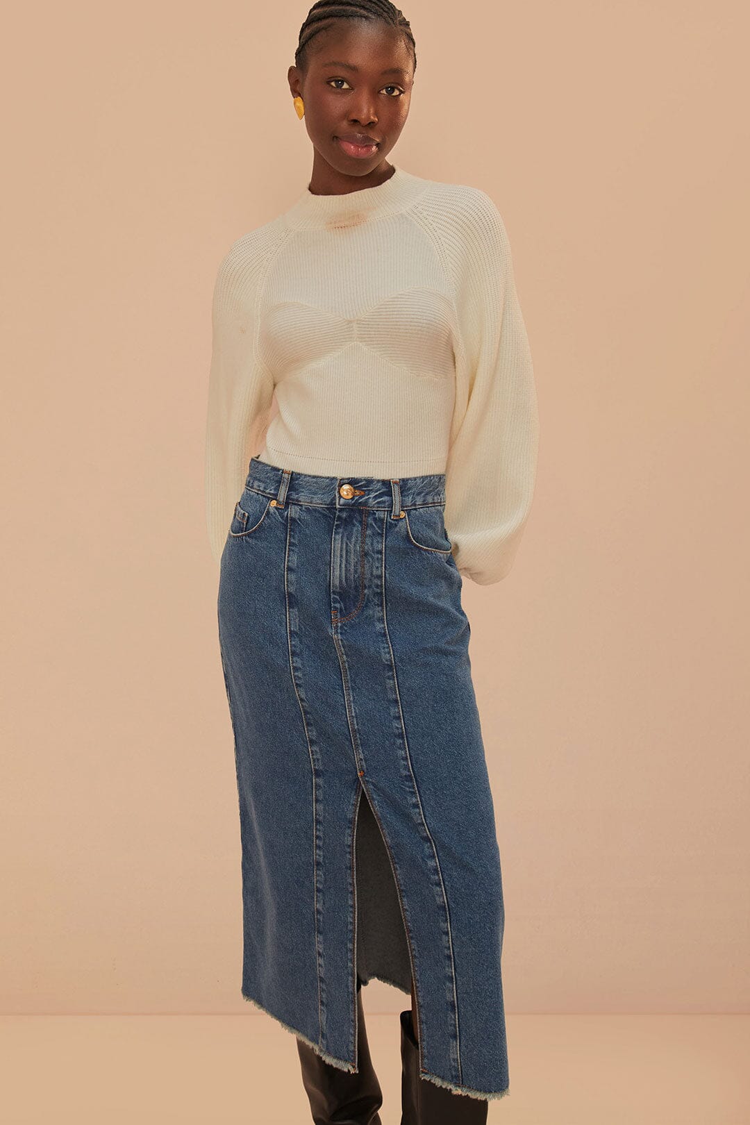 Low-Rise Denim Midi Skirt for Women