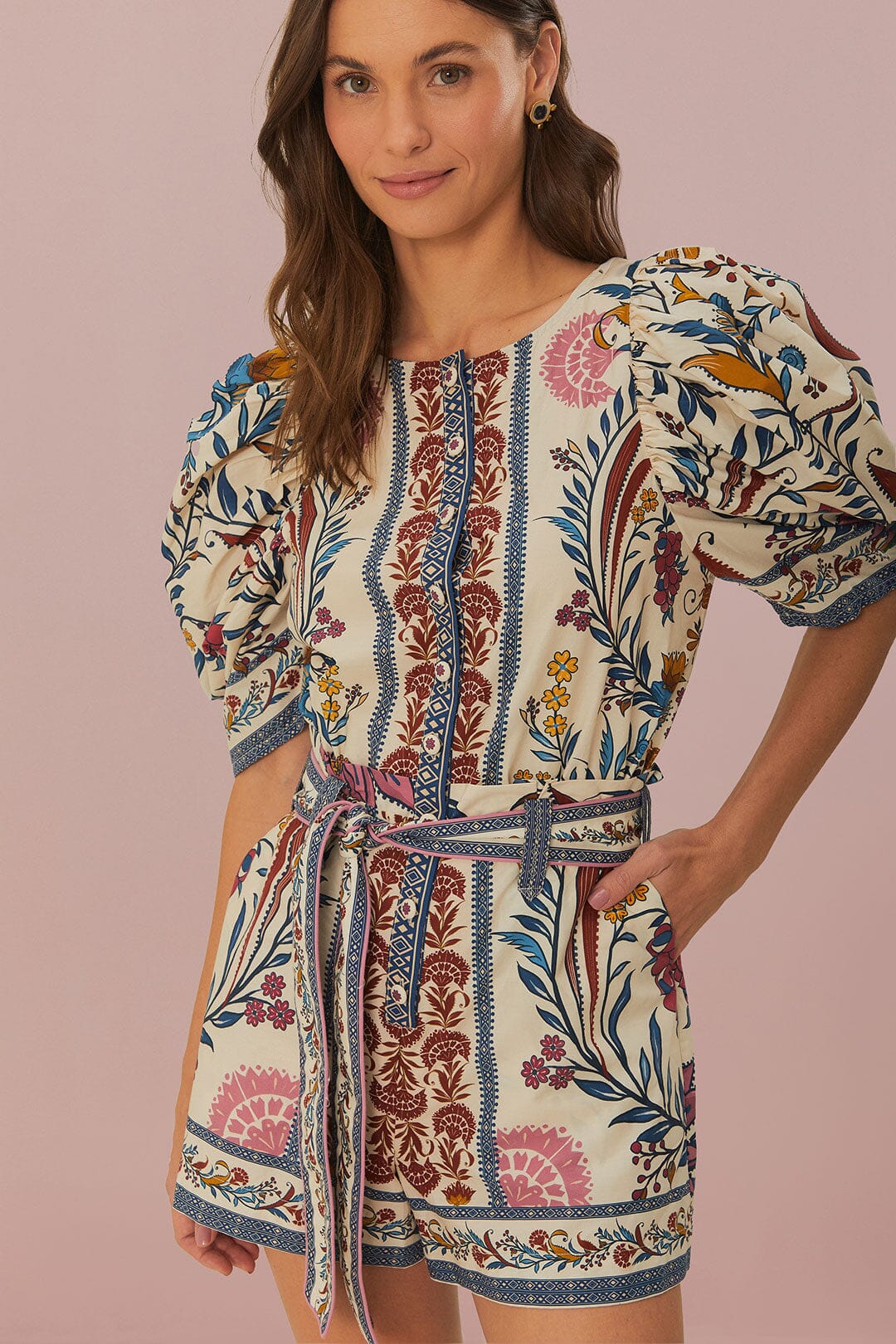 Chic Cream Belted Romper for Women
