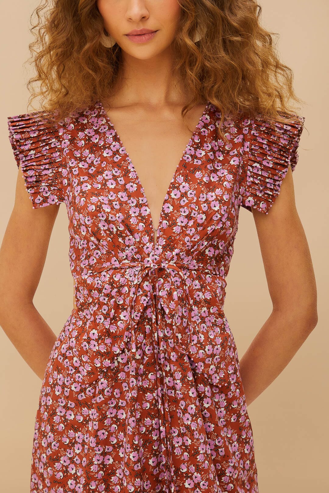 Brown Butterfly Print Midi Dress for Women