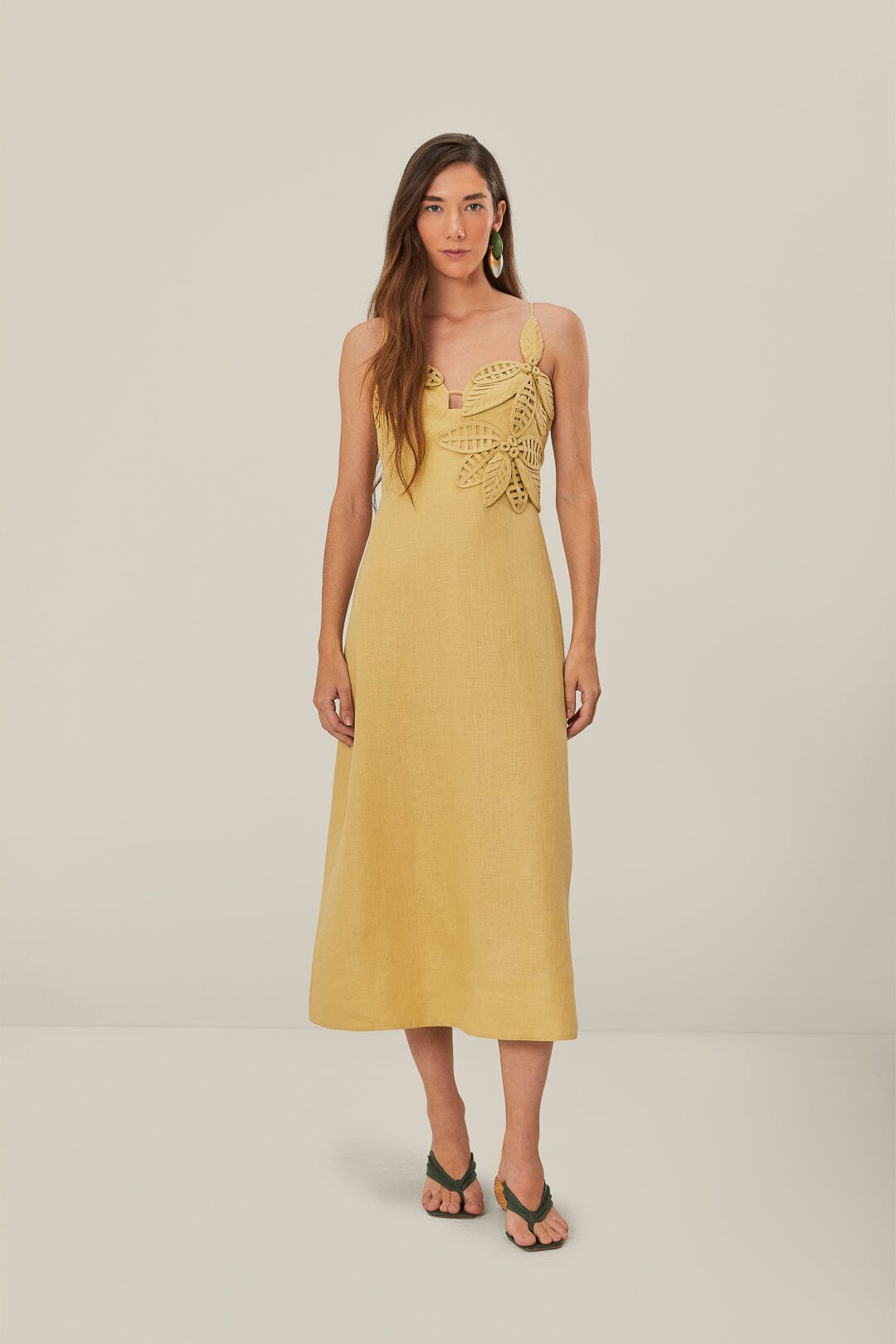 3D Floral Midi Dress with Bodice Detail