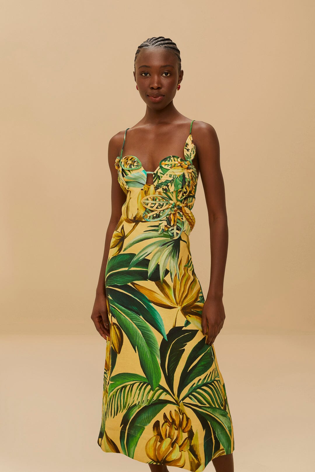 Bananart 3D Bodice Midi Dress in Yellow