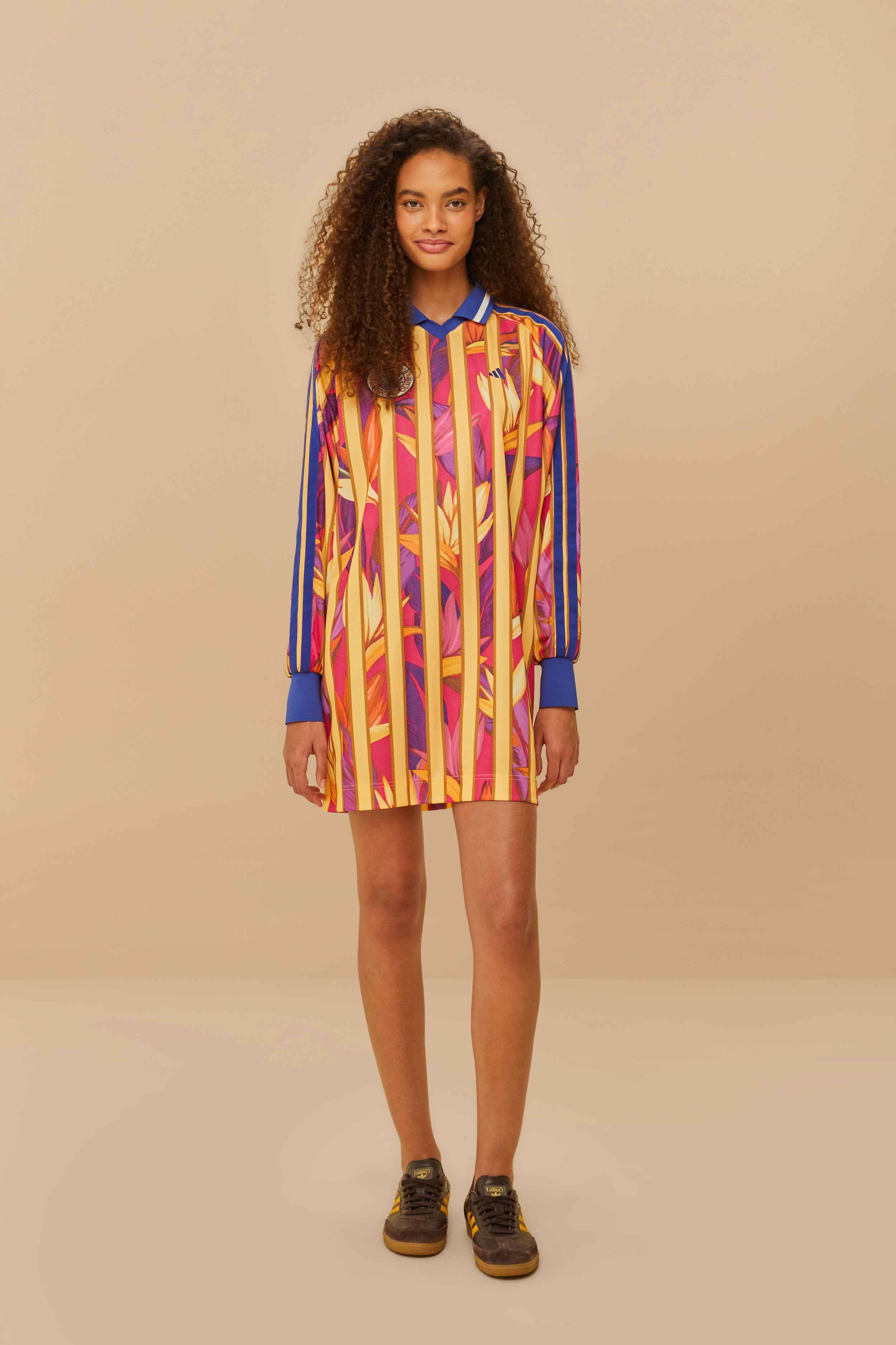 Adidas Bold Pink Striped Dress for Women