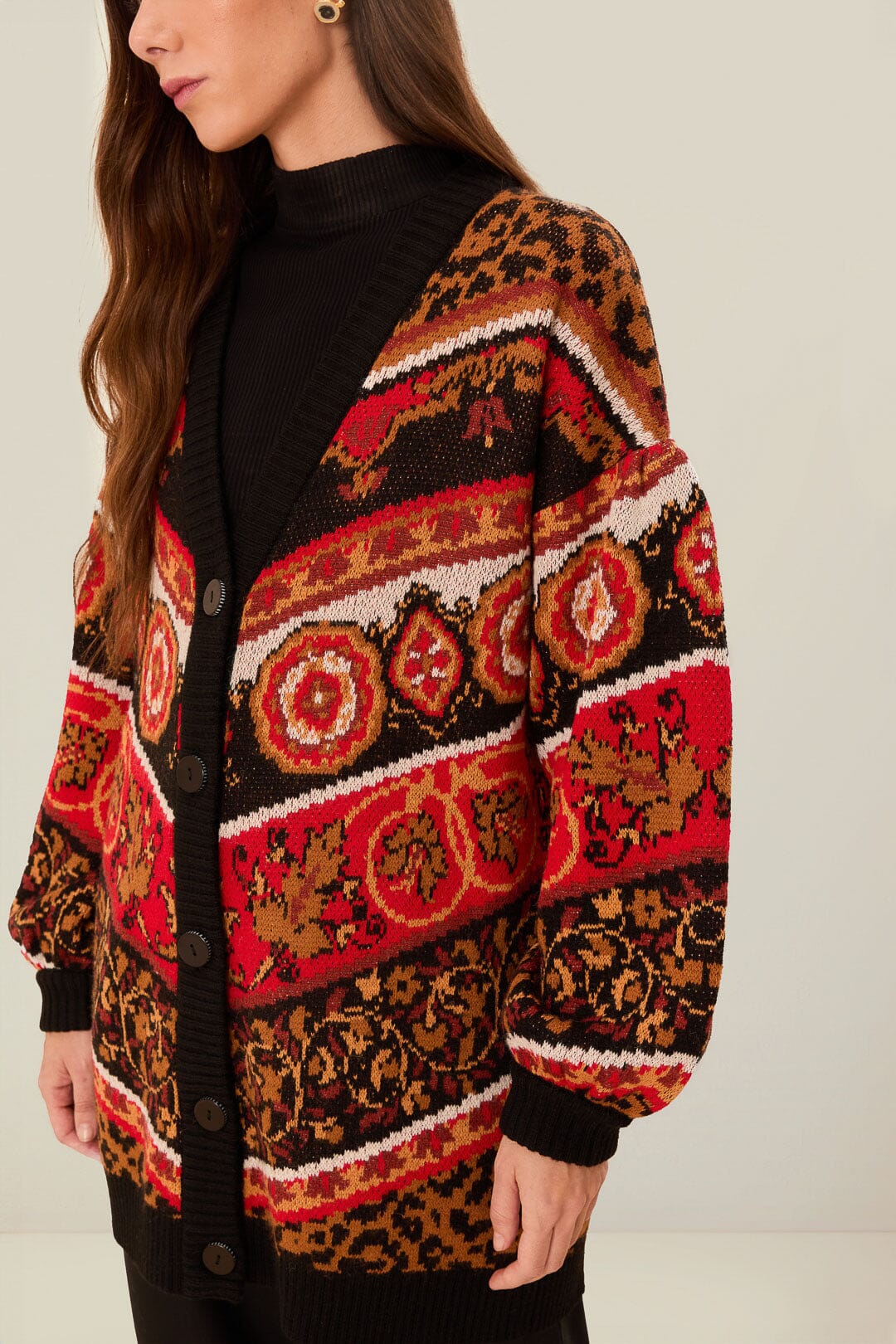 Ainika Cream Knit Cardigan – Cozy Tiled Design