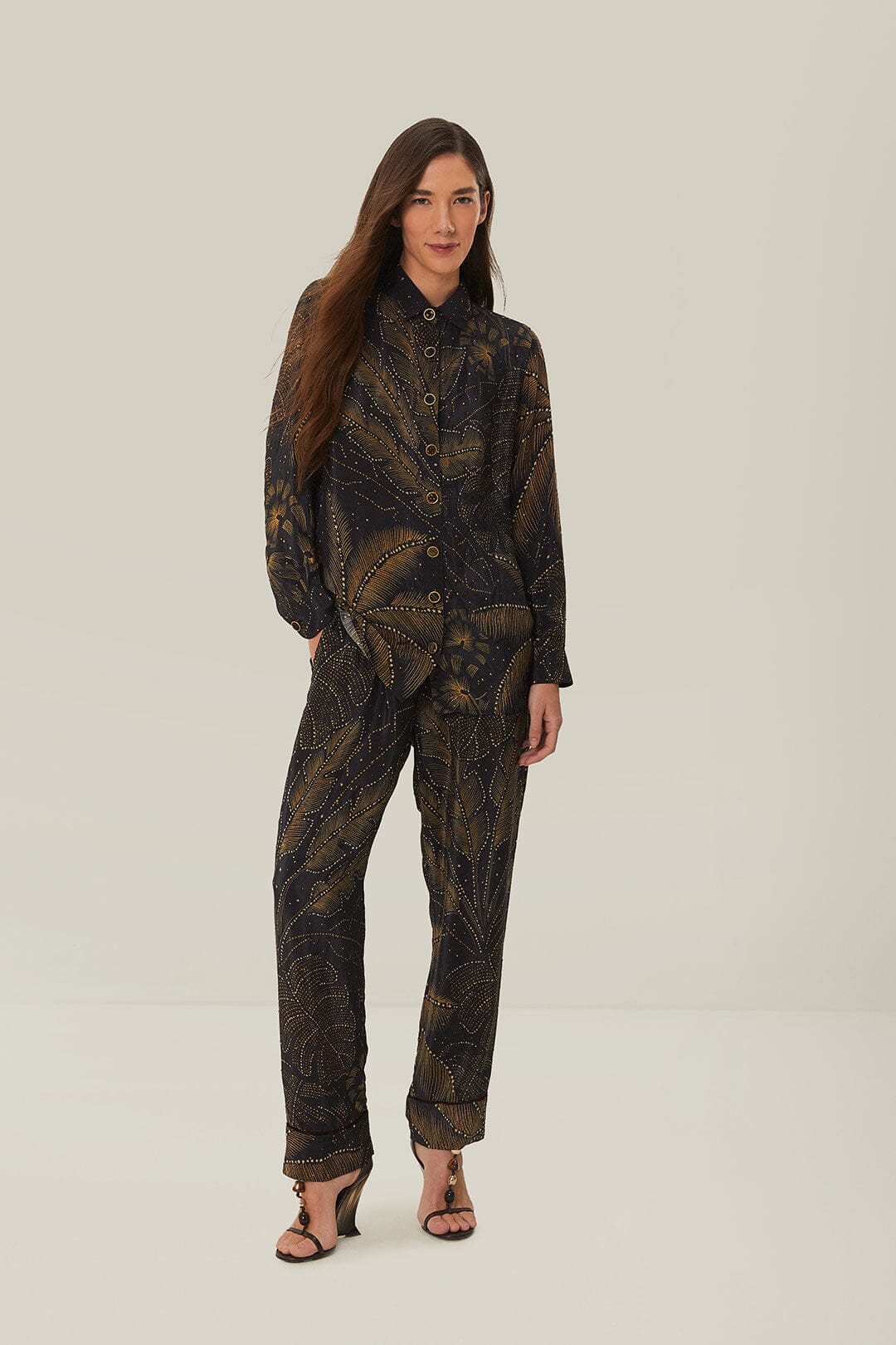 Black & Gold Leaf Print Sleep Pants