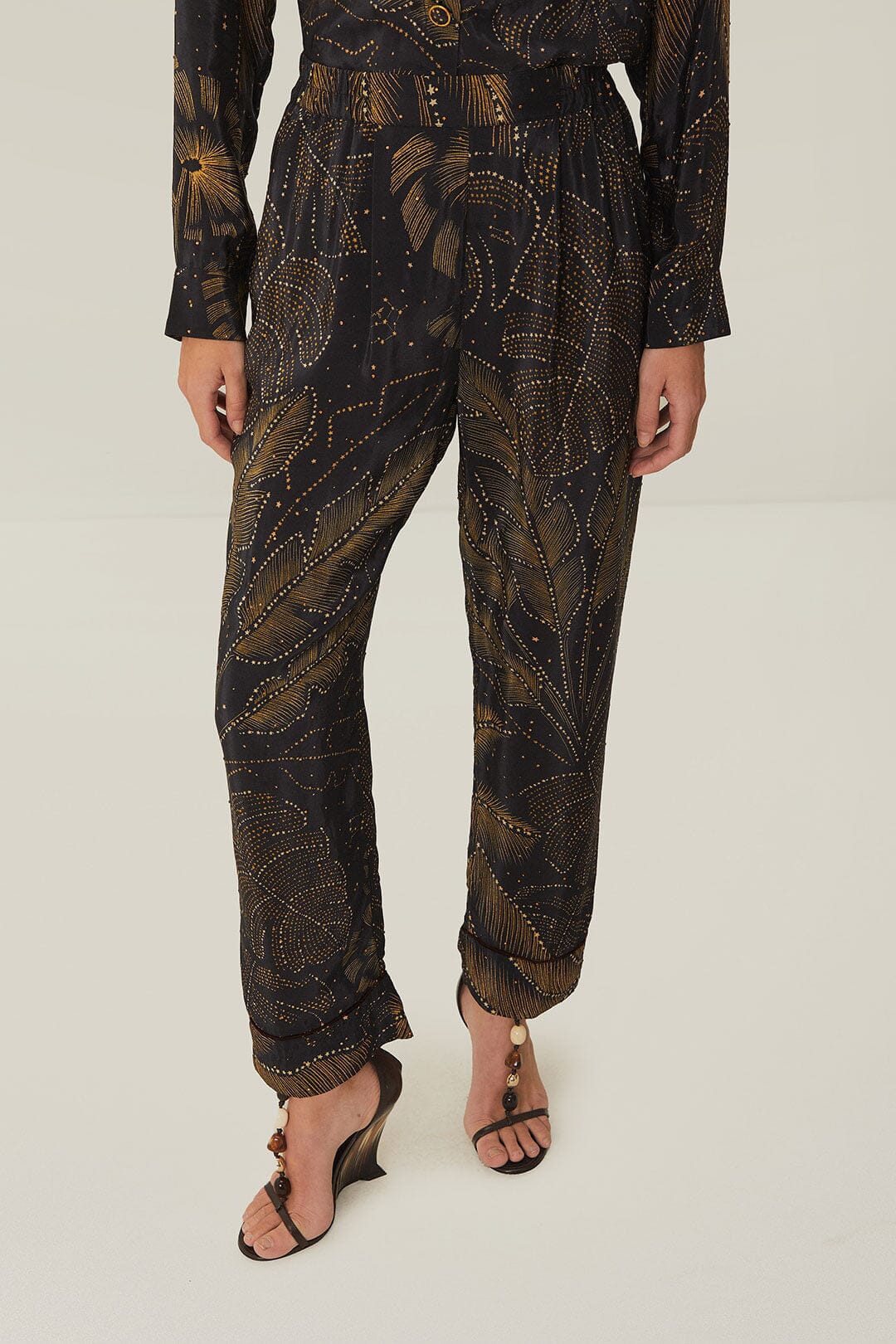 Black & Gold Leaf Print Sleep Pants