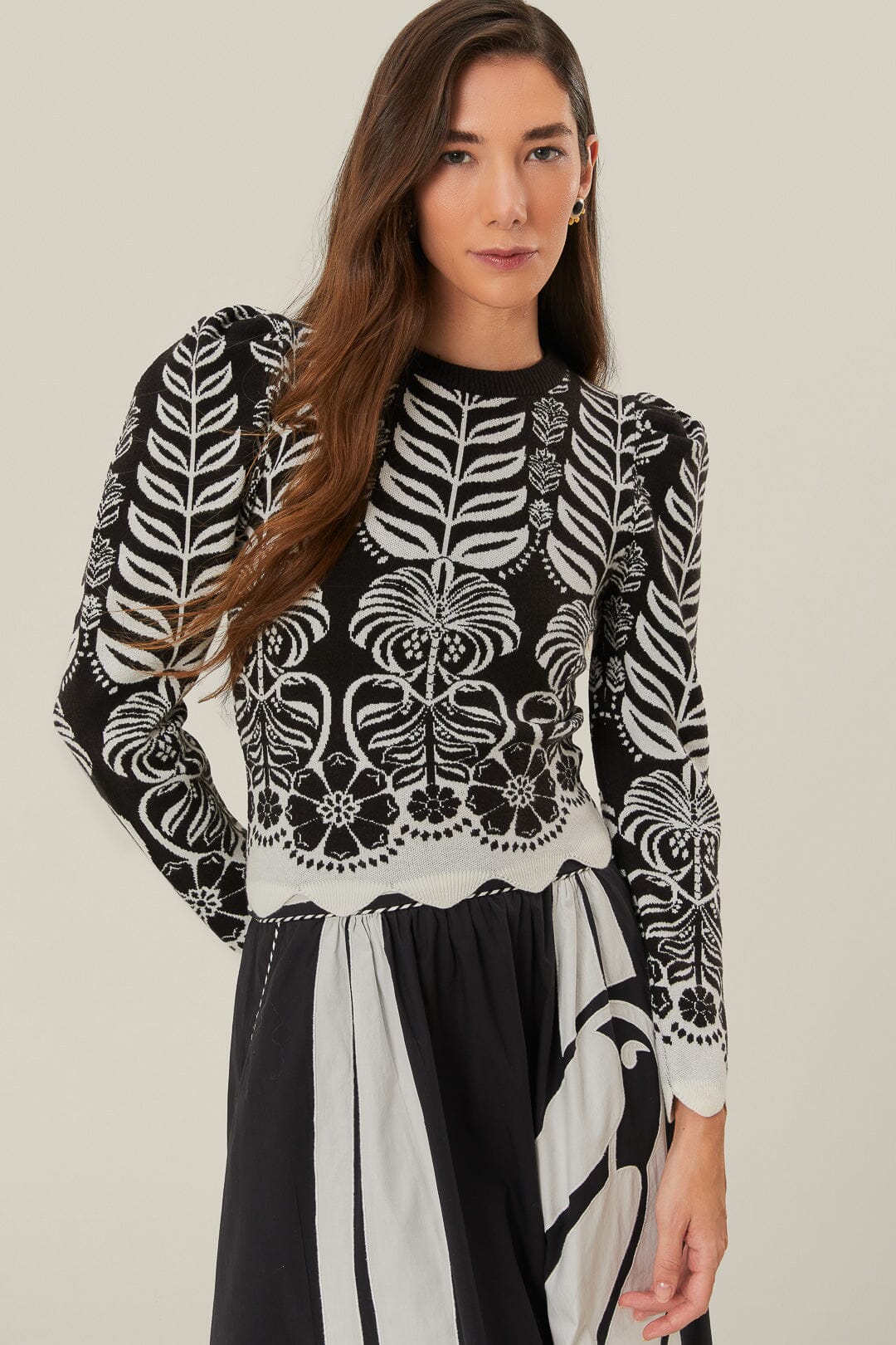 Tropical Splendor Puff Sleeve Blouse - Black Ainika Knit Top