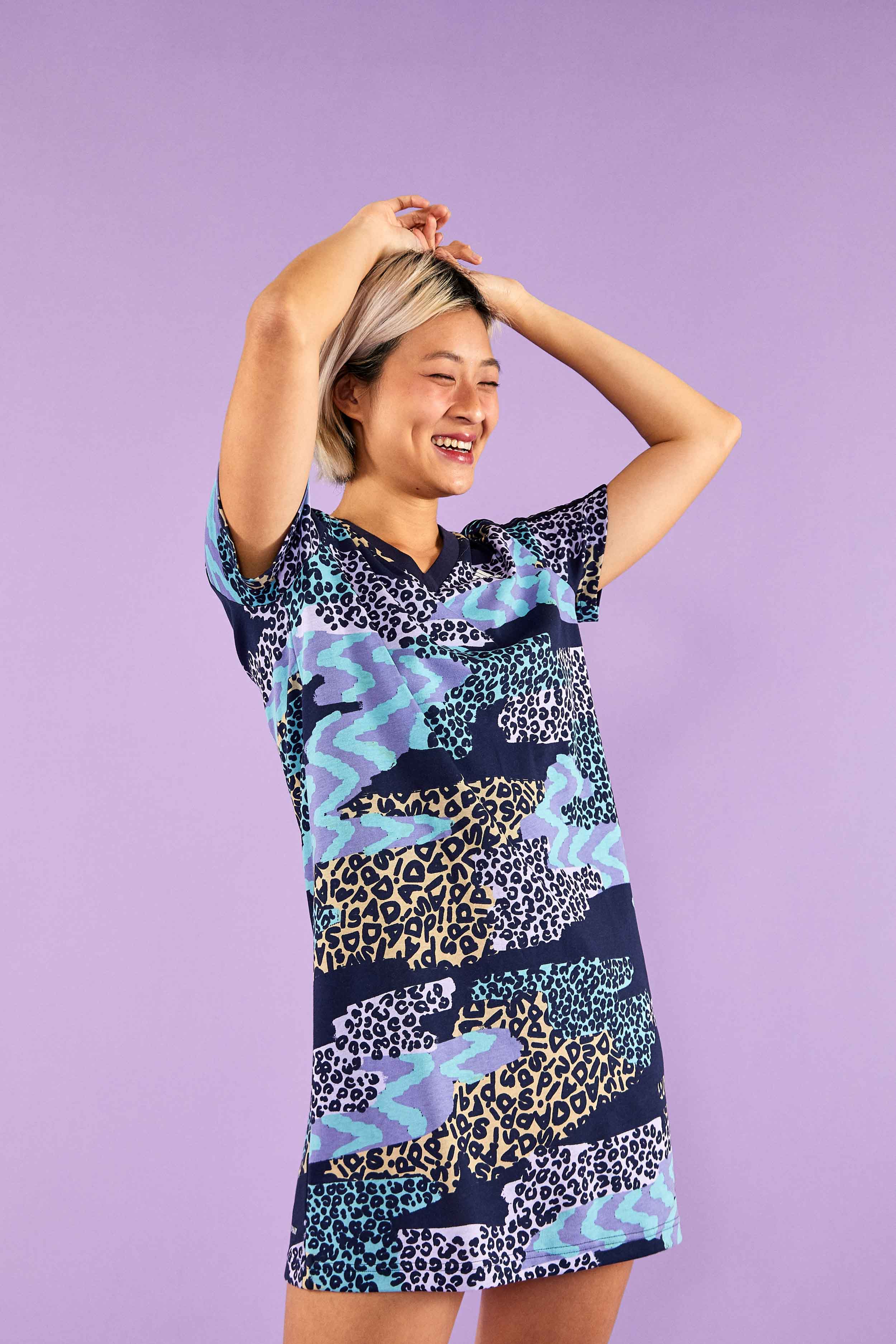 Adidas Blue Farm Print Dress with 3 Stripes