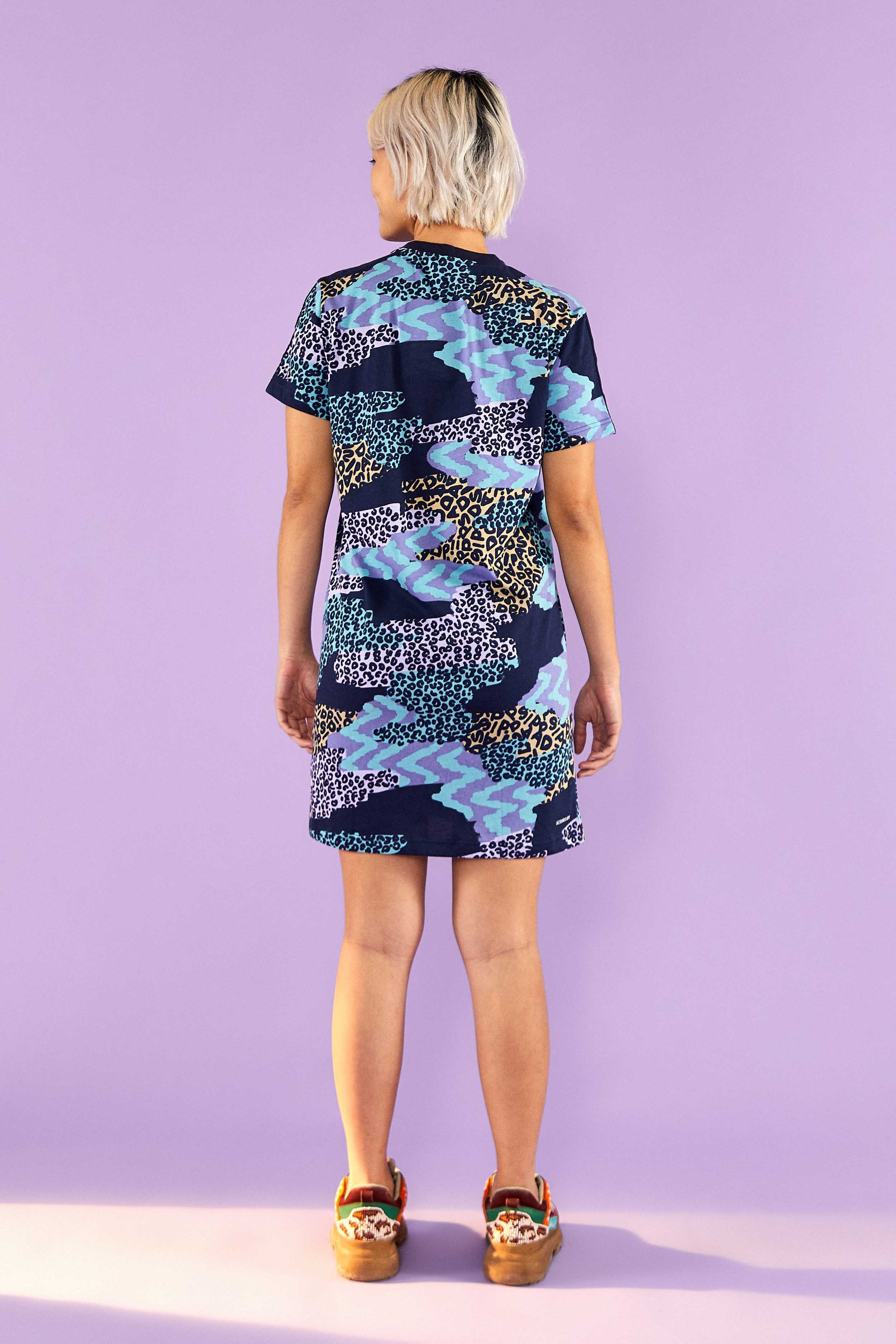 Adidas Blue Farm Print Dress with 3 Stripes