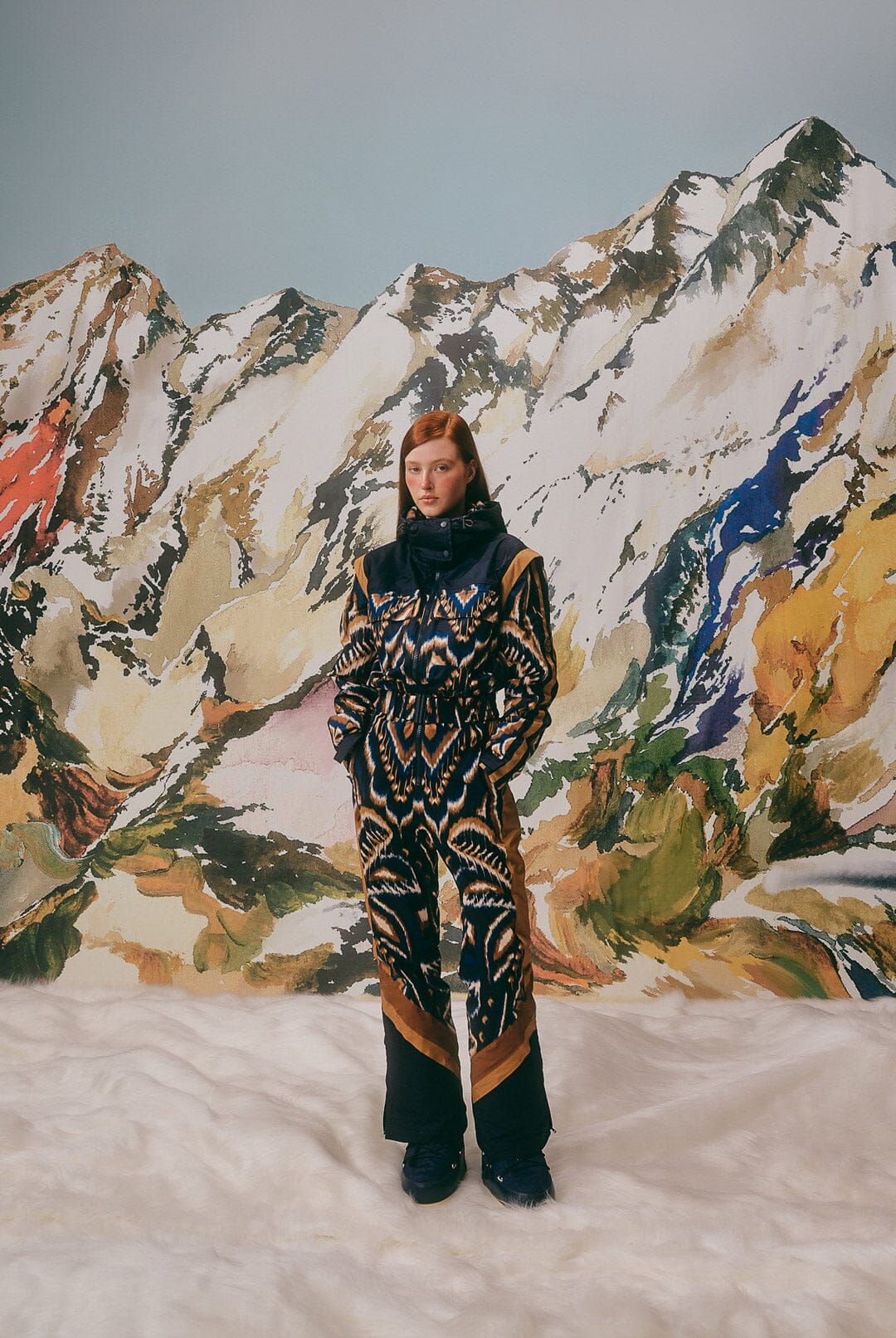 Black Pineapple Ikat Ski Suit for Women