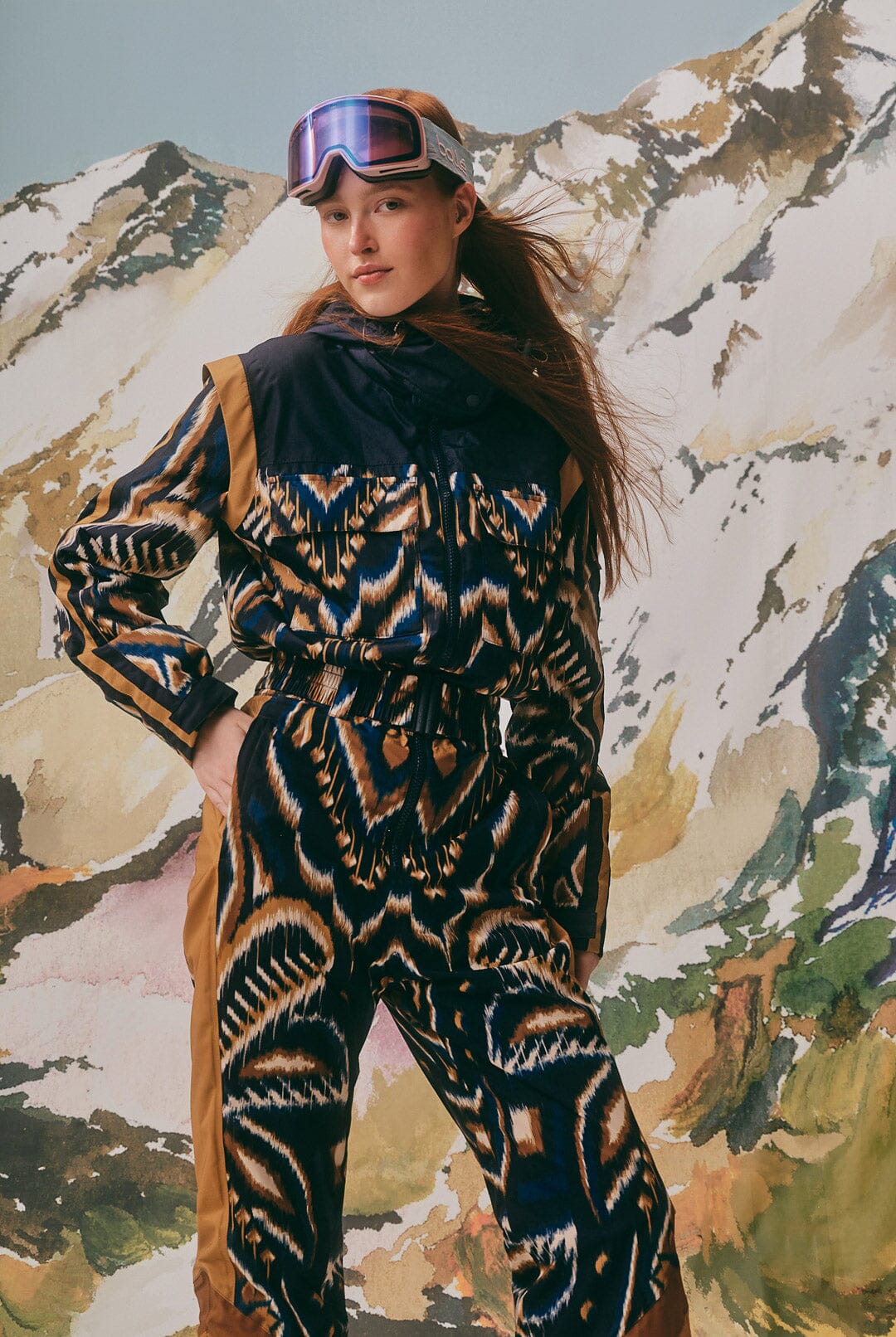 Black Pineapple Ikat Ski Suit for Women