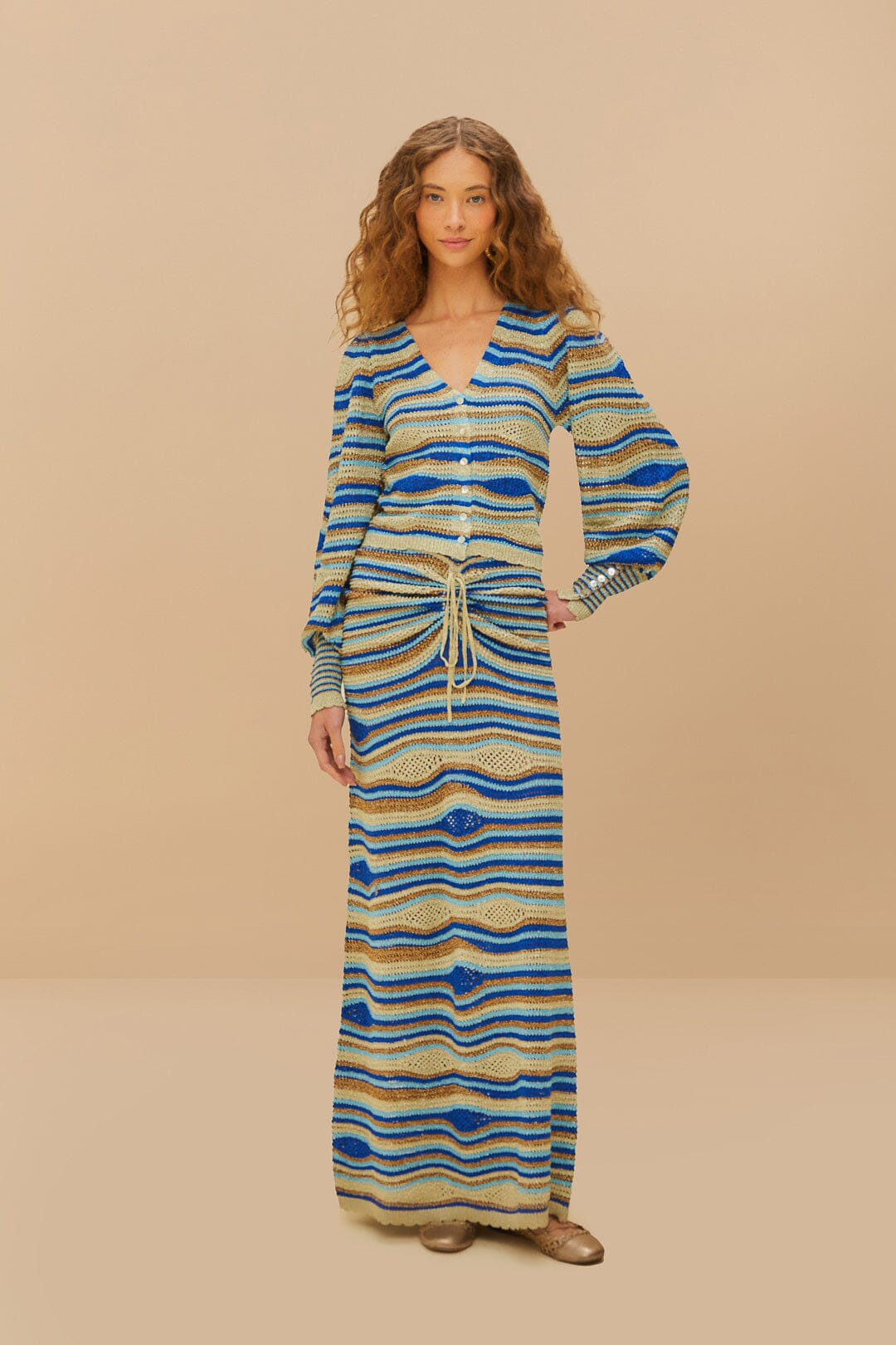 Blue Waves Knit Blouse for Women