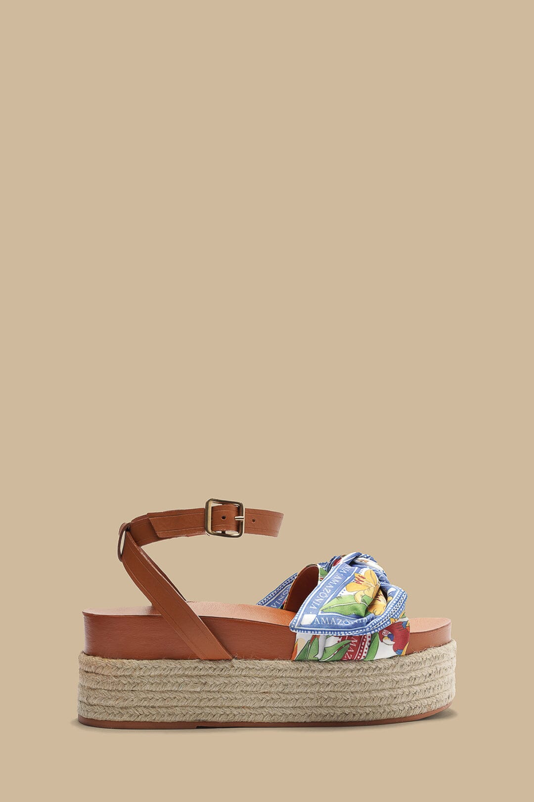 Camel Flatform Espadrille Sandals with Scarf Detail