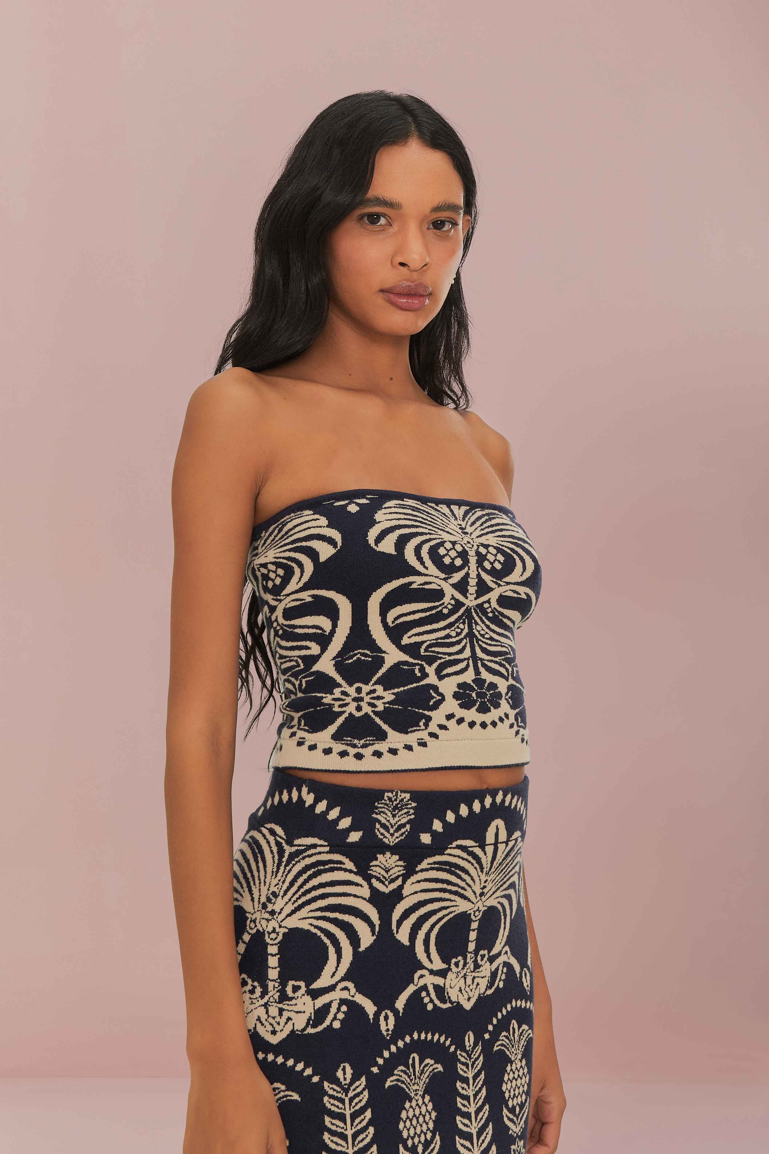 Ainika Navy Blue Tropical Knit Top