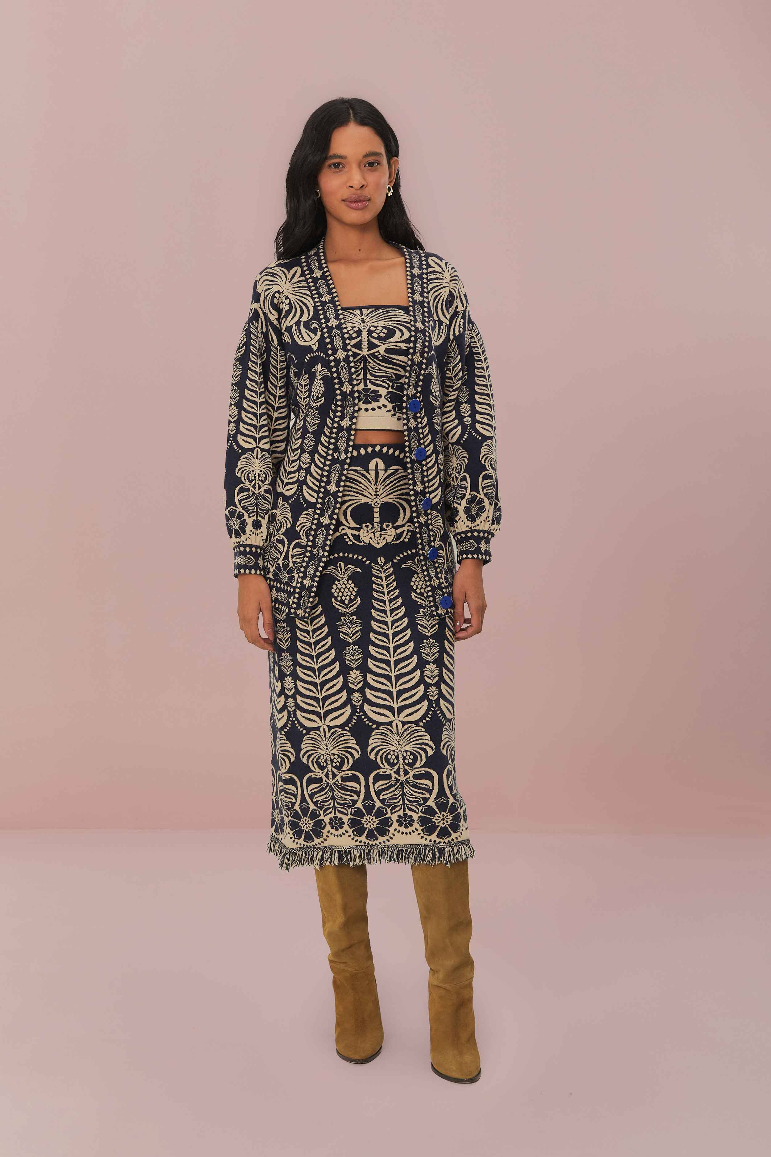 Ainika Navy Blue Tropical Knit Top
