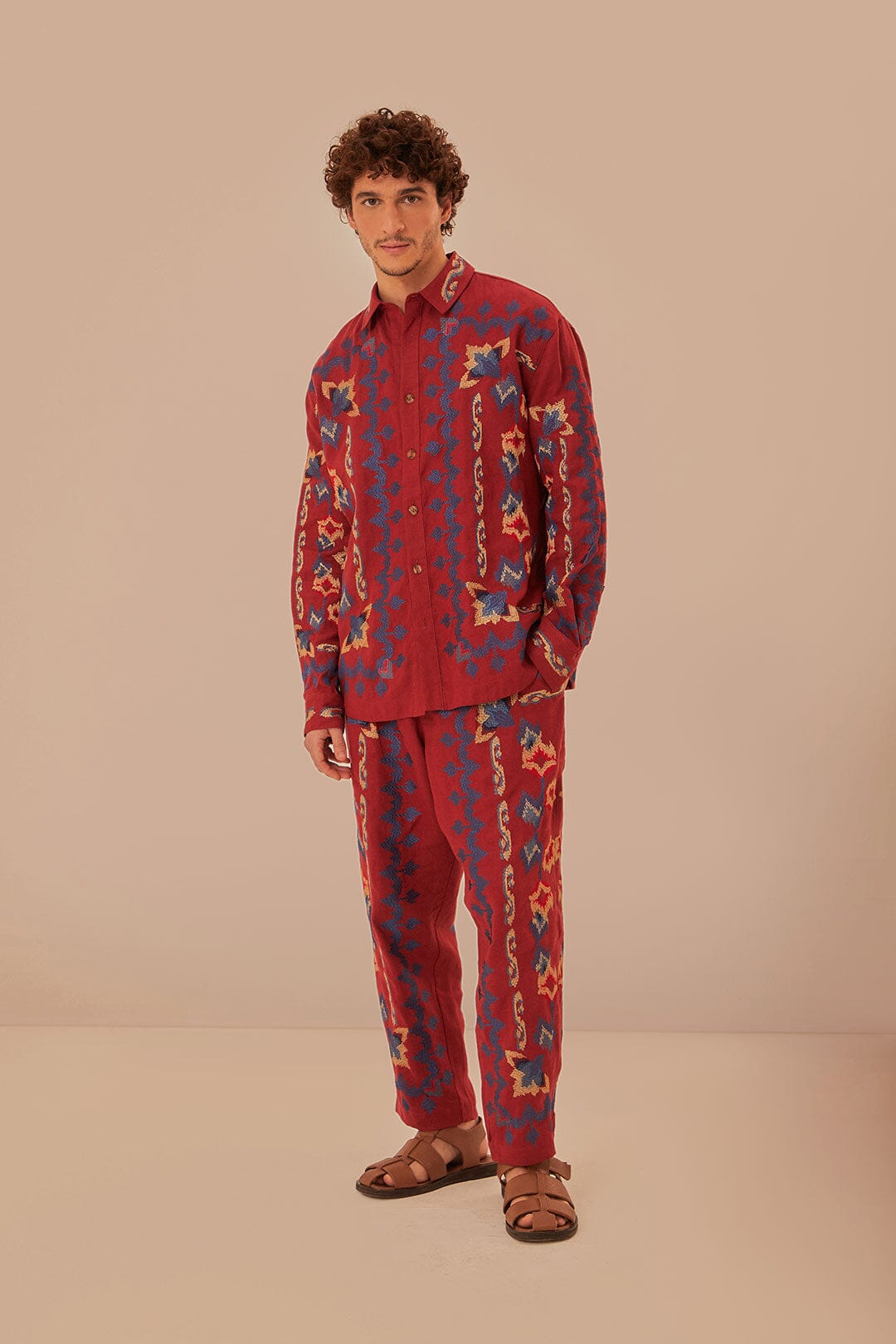 Floral Jacquard Pants with Embroidery Detail