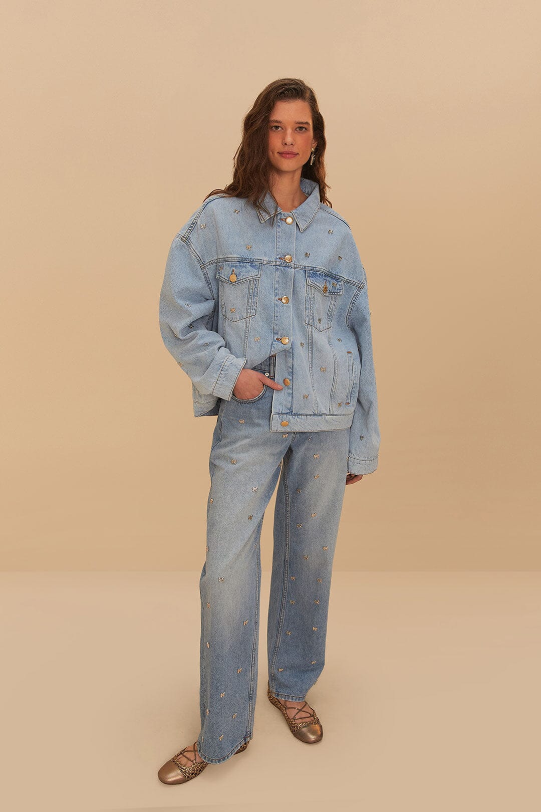 Embroidered Bow Denim Pants for Women