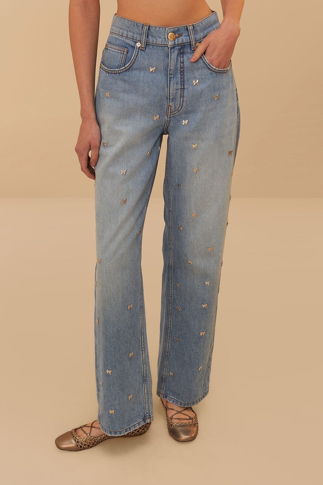 Embroidered Bow Denim Pants for Women