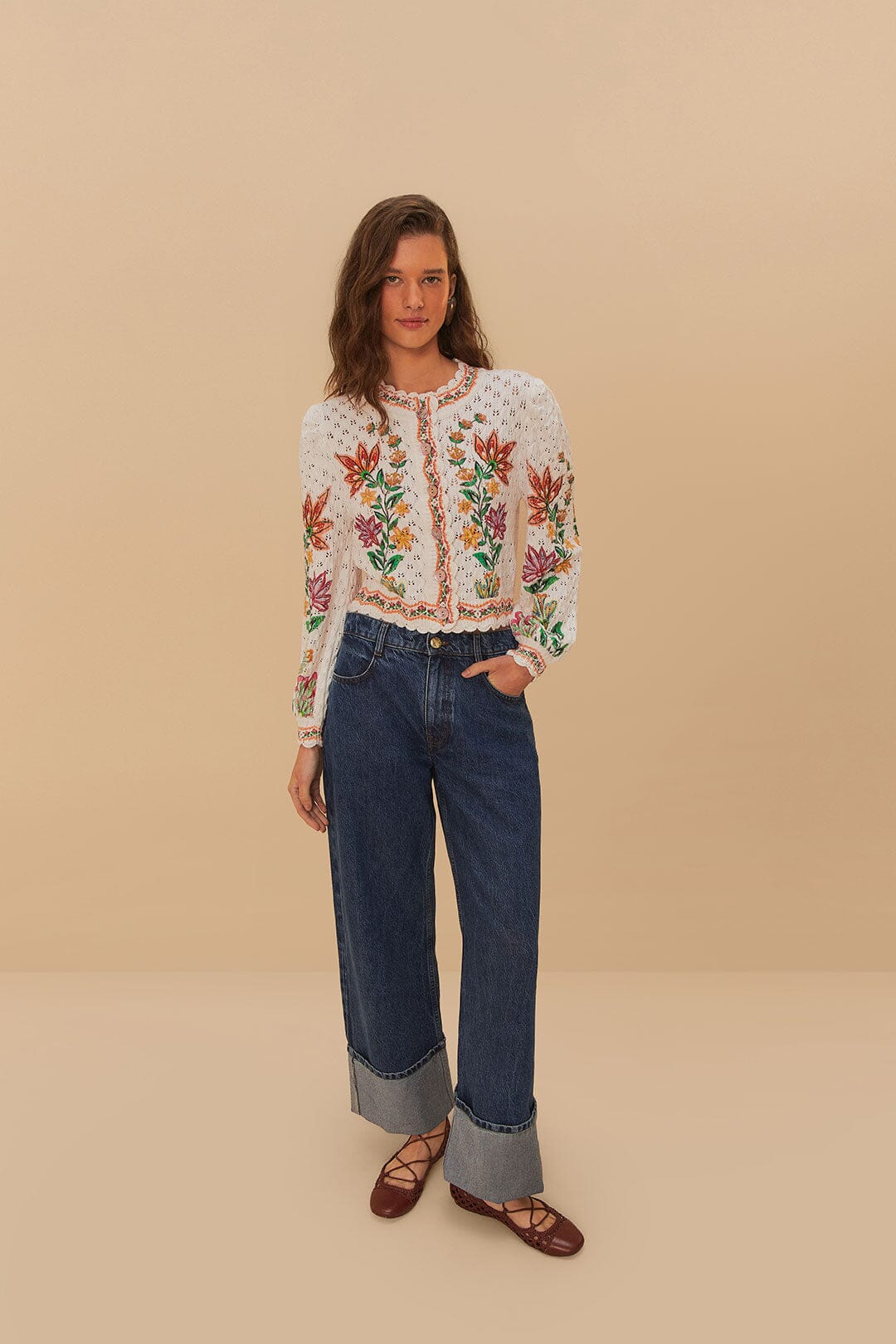 Low-Rise Wide-Leg Denim Pants