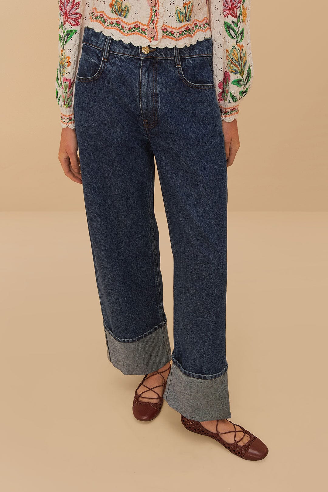 Low-Rise Wide-Leg Denim Pants