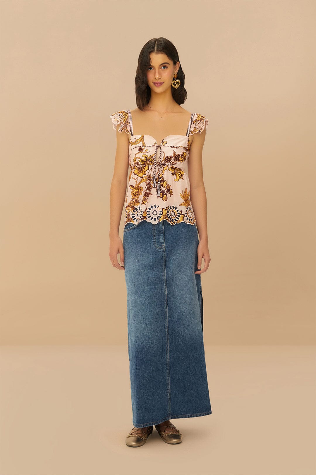 Stylish Side Slit Denim Maxi Skirt