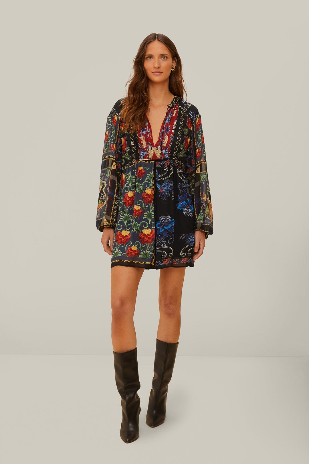 Arabesque Print Long Sleeve Mini Dress