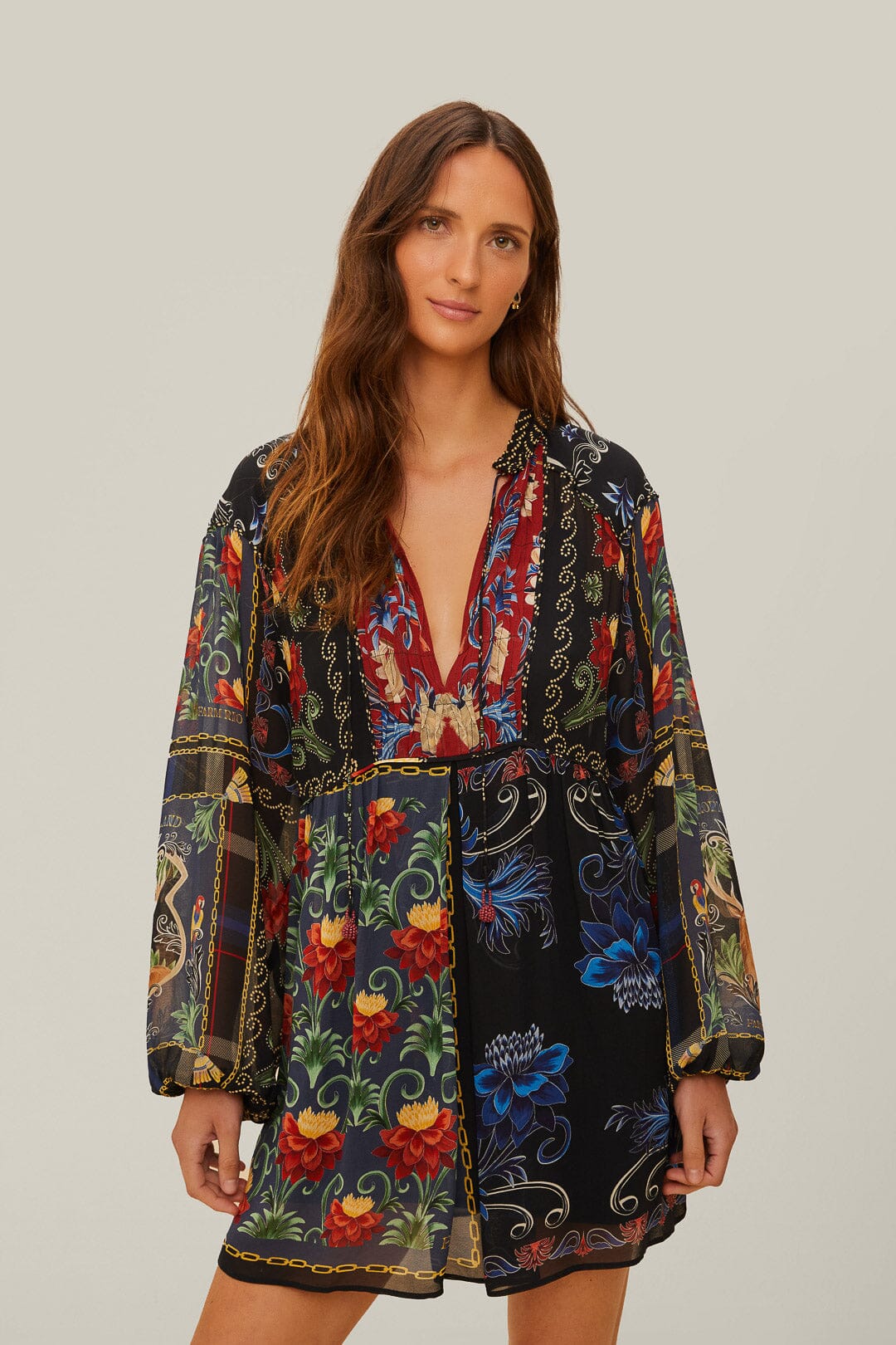 Arabesque Print Long Sleeve Mini Dress