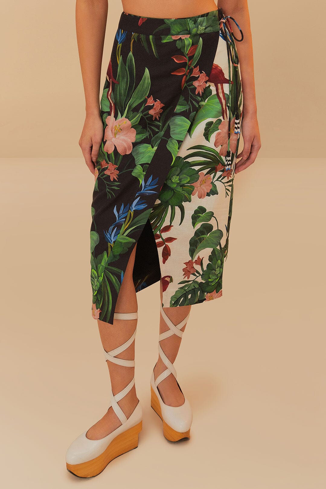 LENZING™ ECOVERO™ Midi Skirt in Midnight Macaw Print