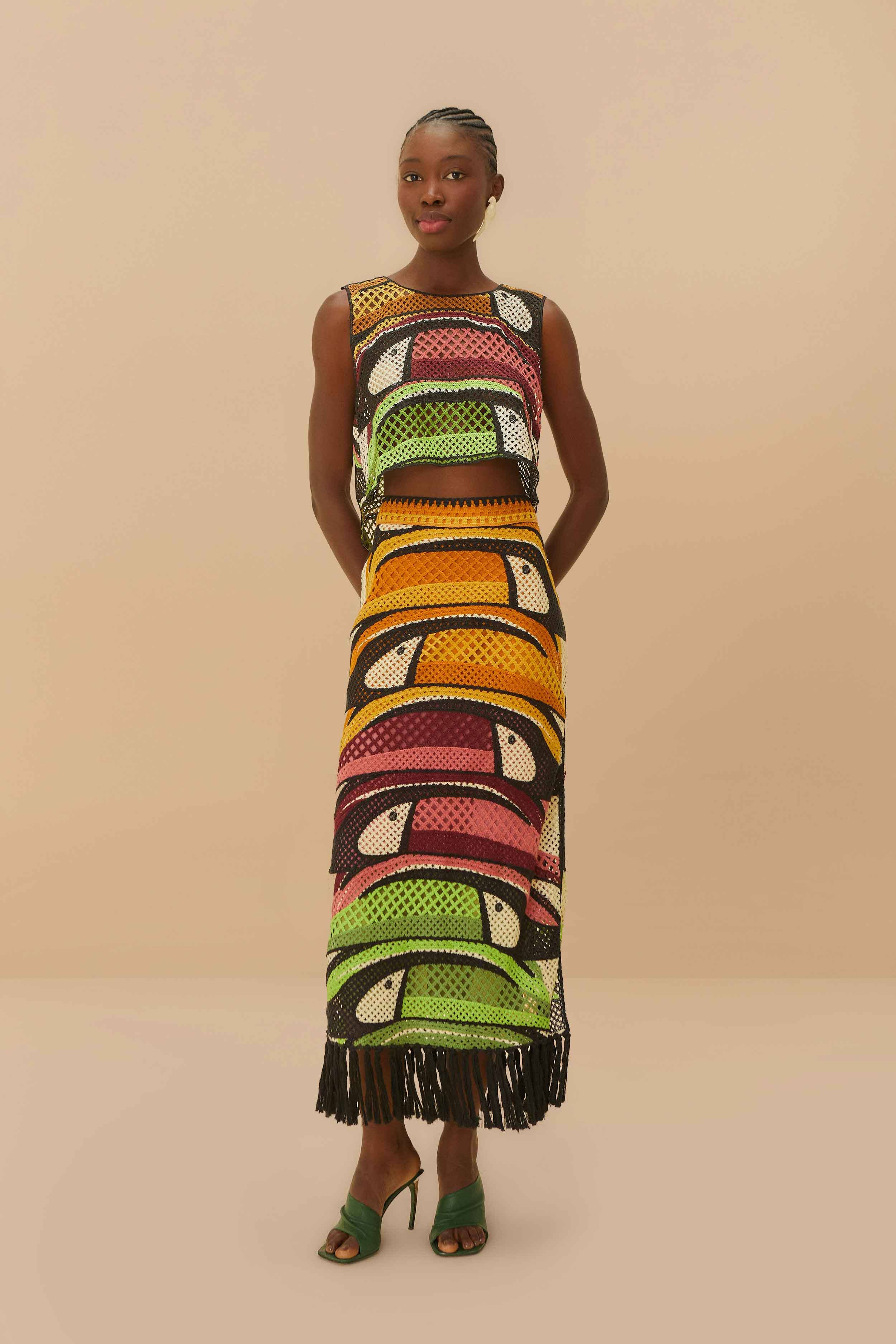 Colorful Toucan Print Crochet Skirt