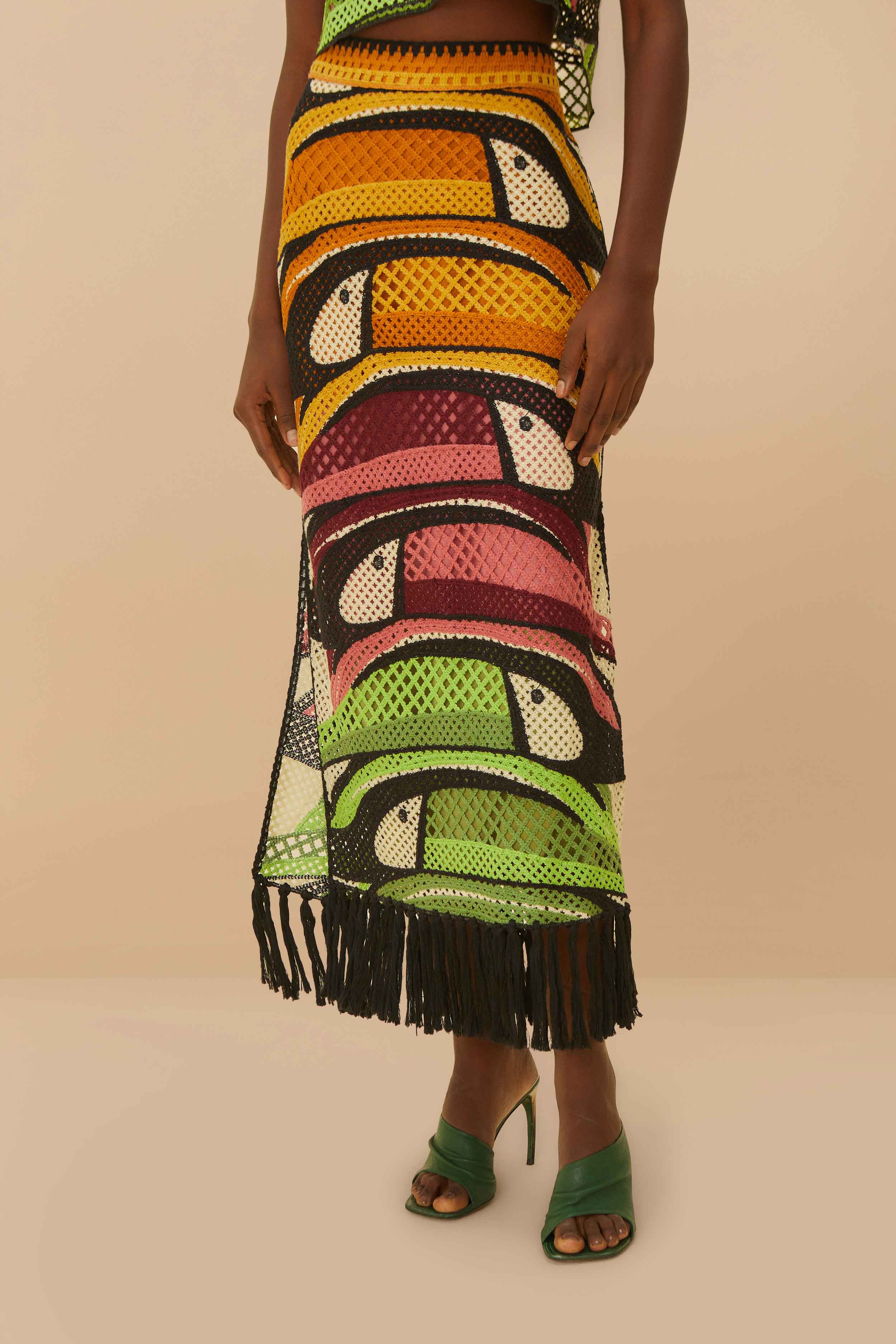 Colorful Toucan Print Crochet Skirt
