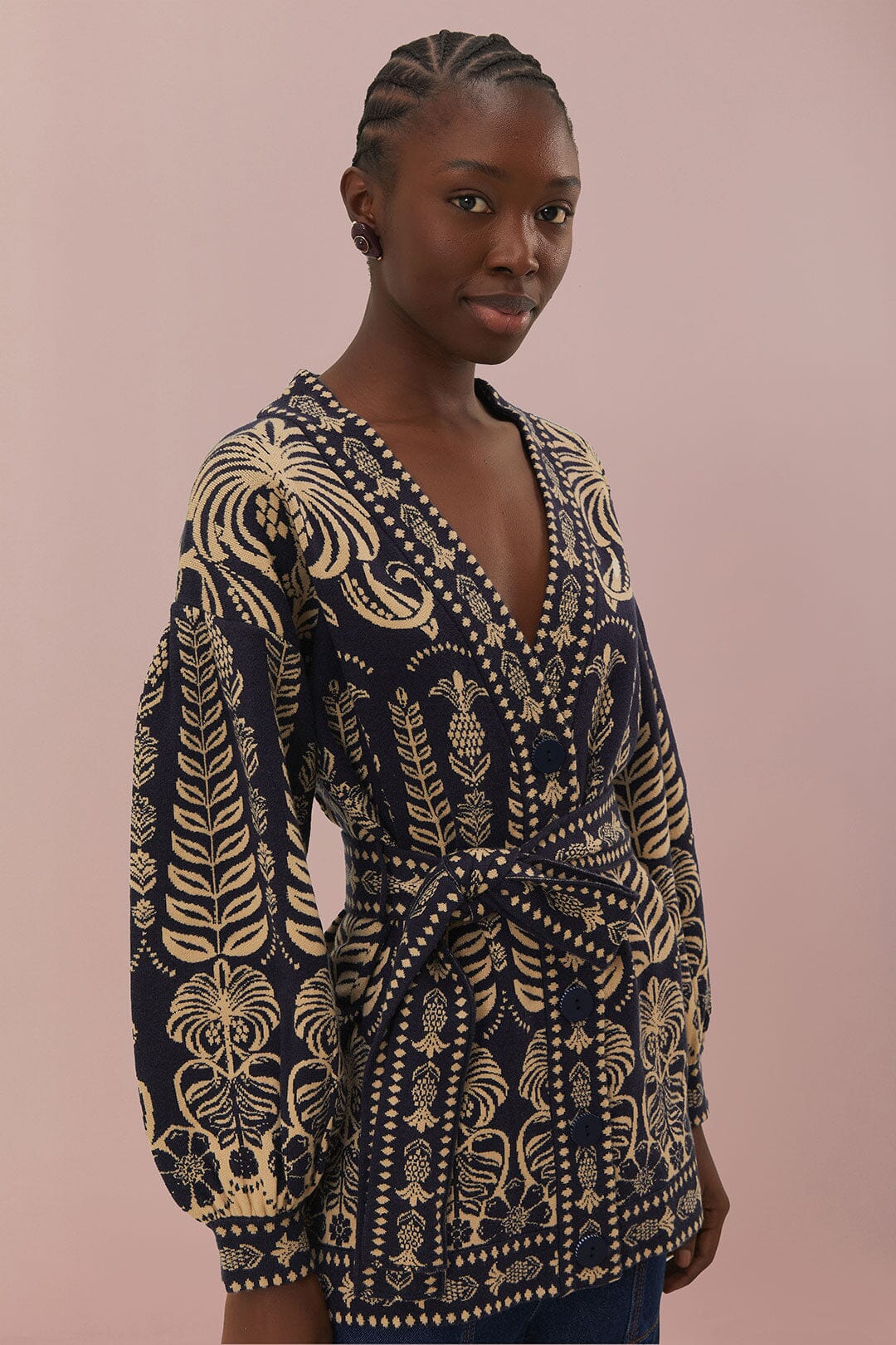 Ainika Navy Blue Tropical Knit Cardigan
