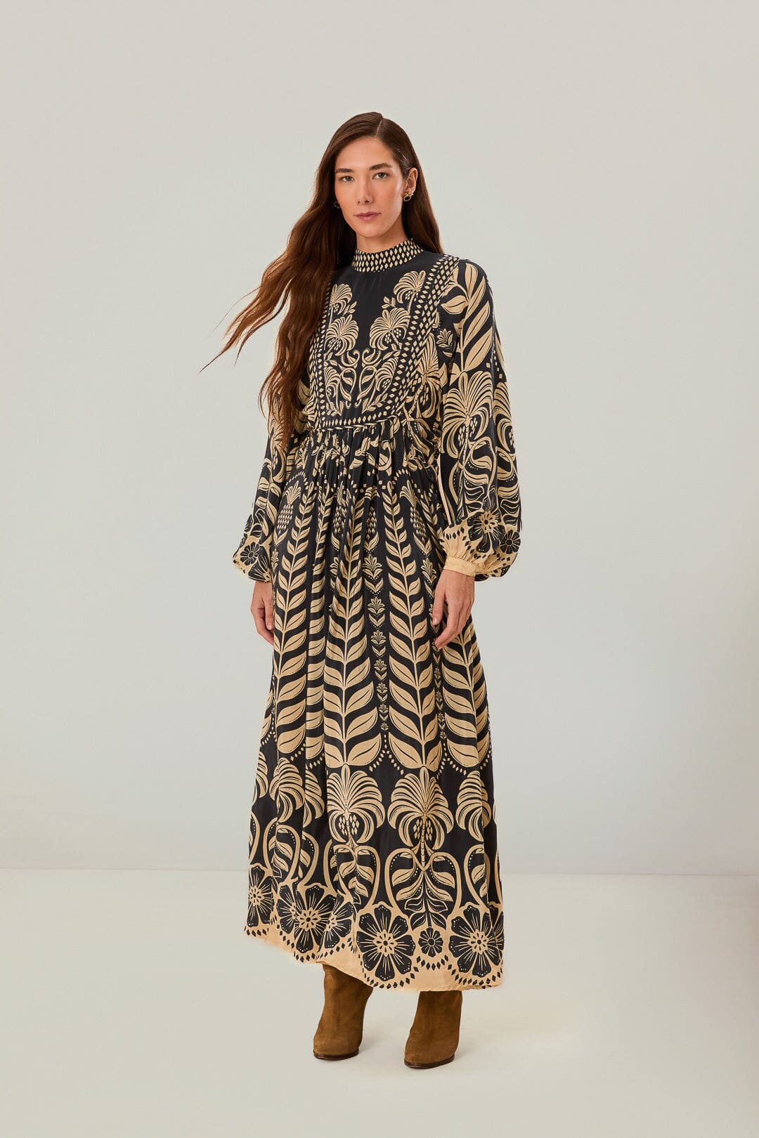 Ainika Navy Blue Tropical Maxi Dress for Summer
