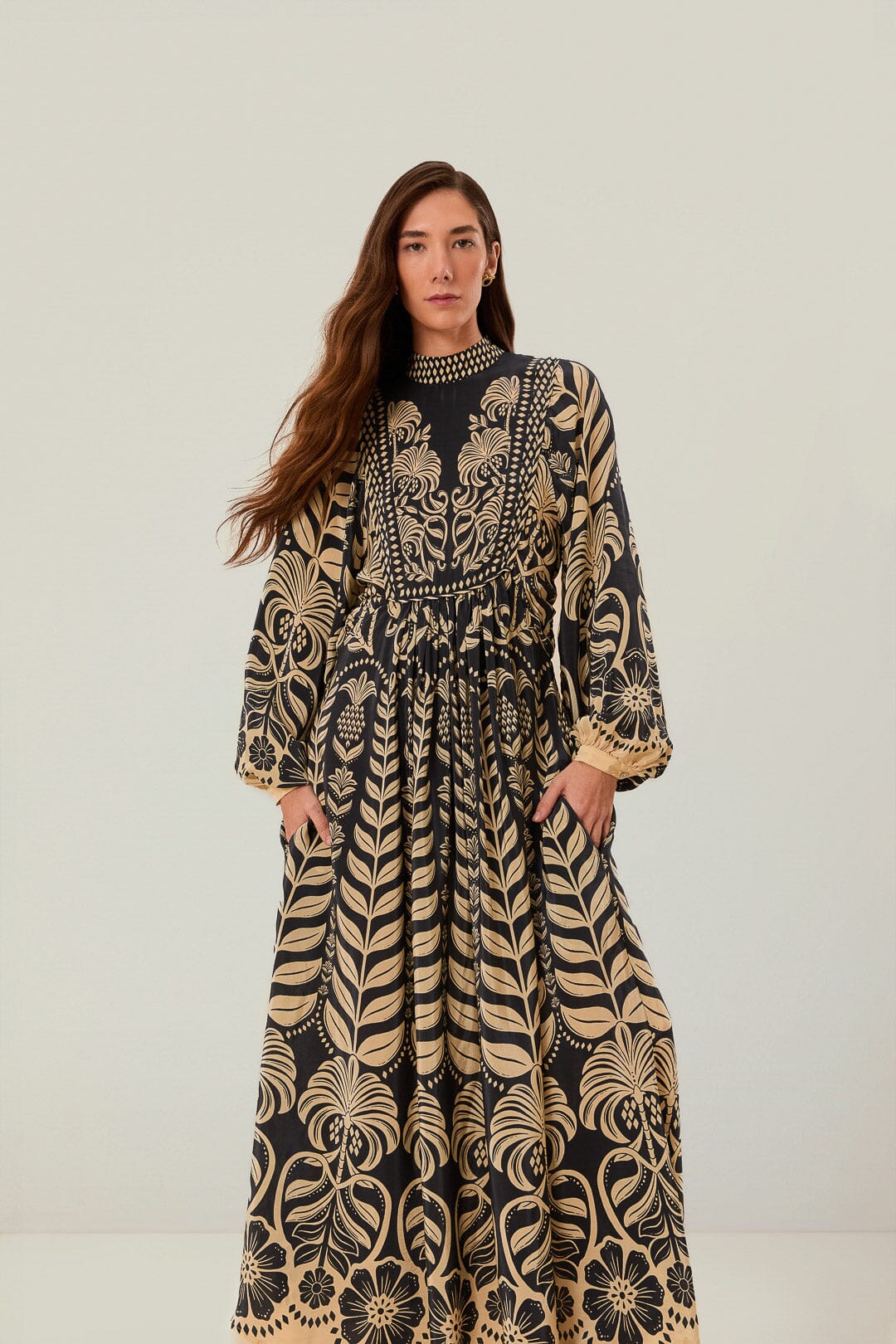 Ainika Navy Blue Tropical Maxi Dress for Summer