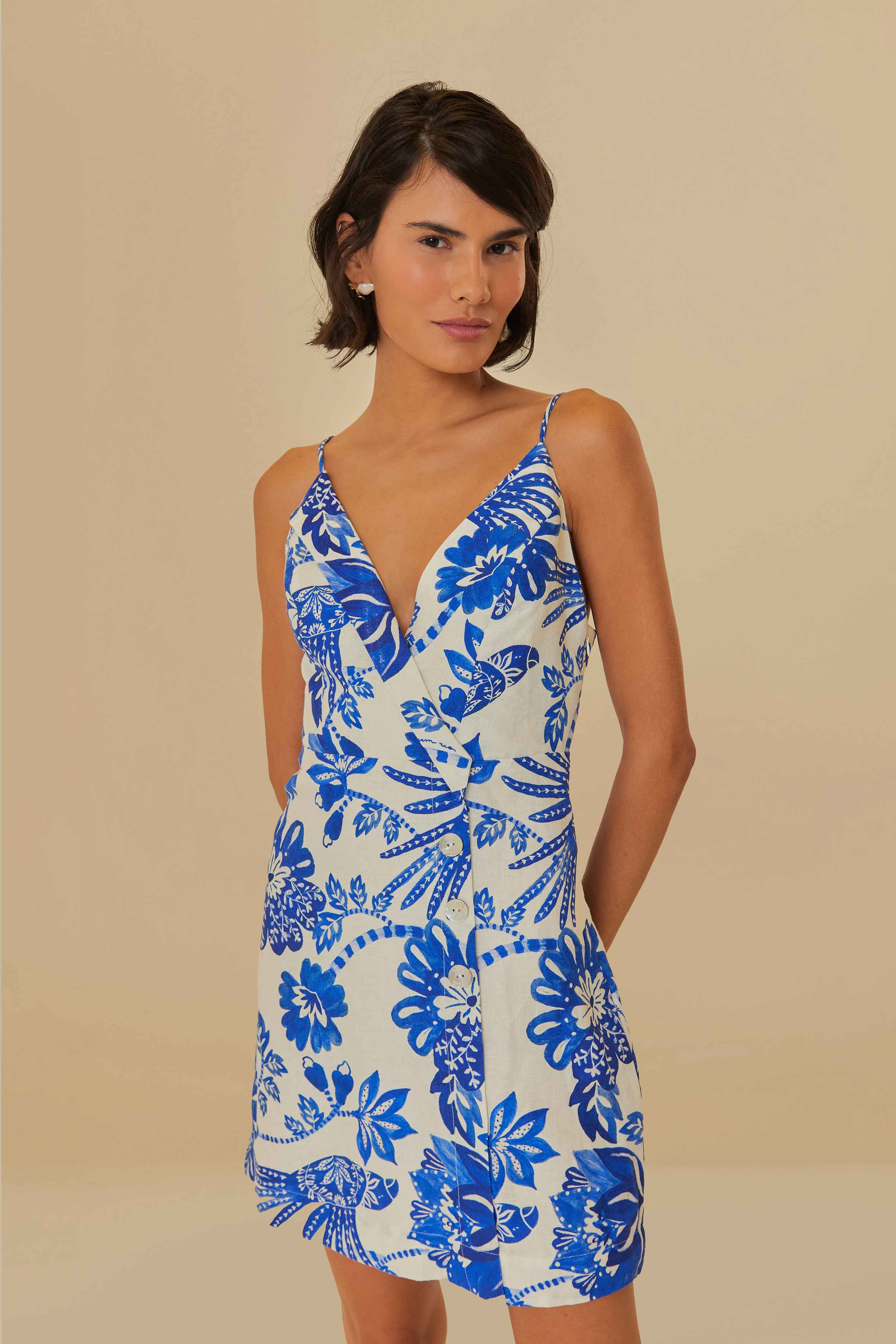 Off-White Euroflax Mini Dress with Floral Birds