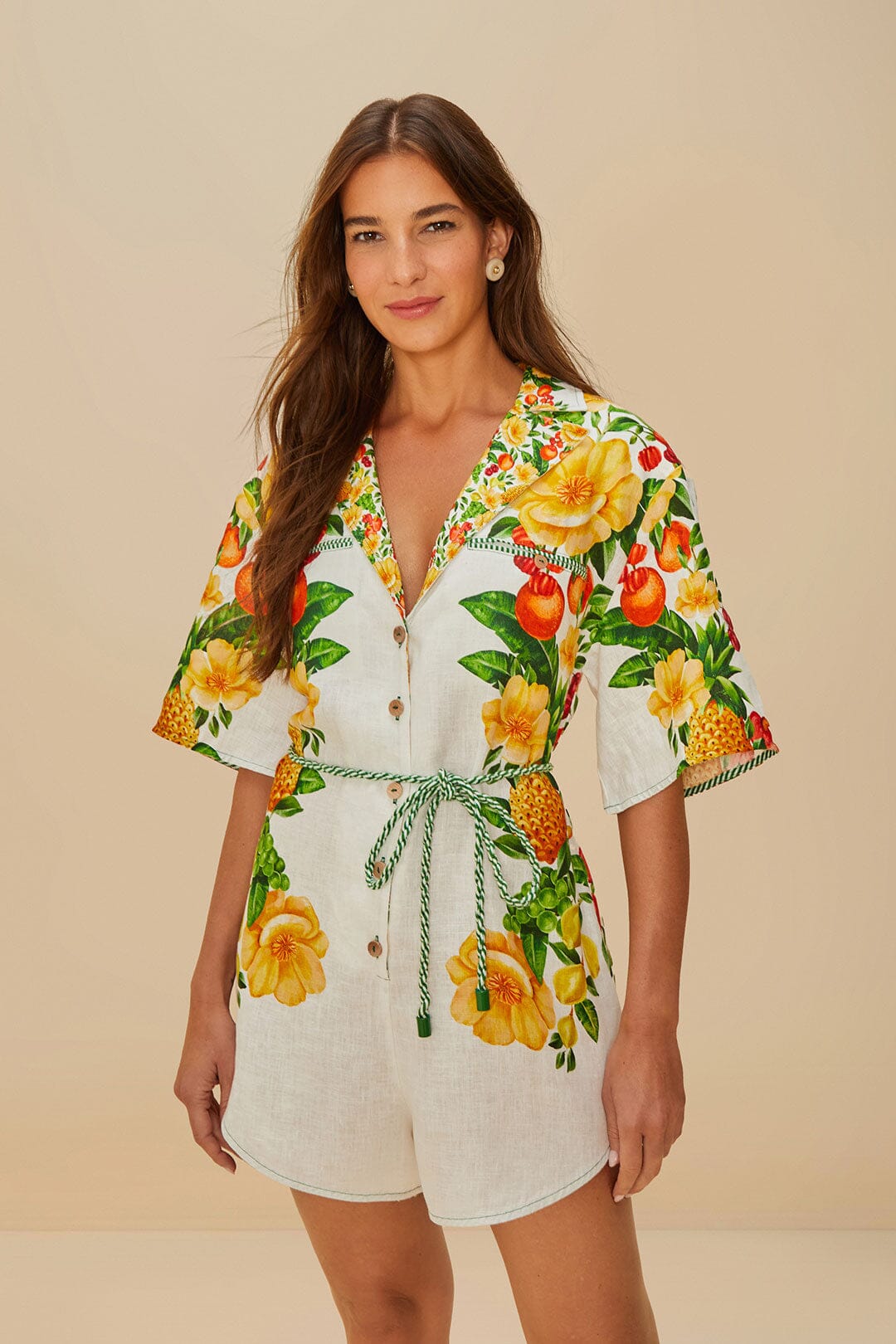 Off-White Euroflax Linen Romper - Floral Picnic Style