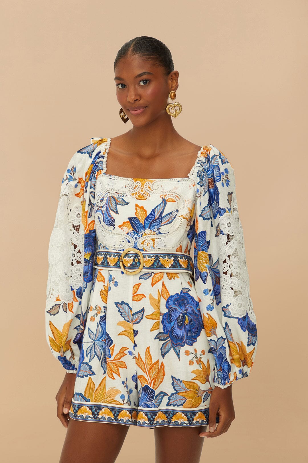 Off-White Euroflax Romper with Summer Flowers