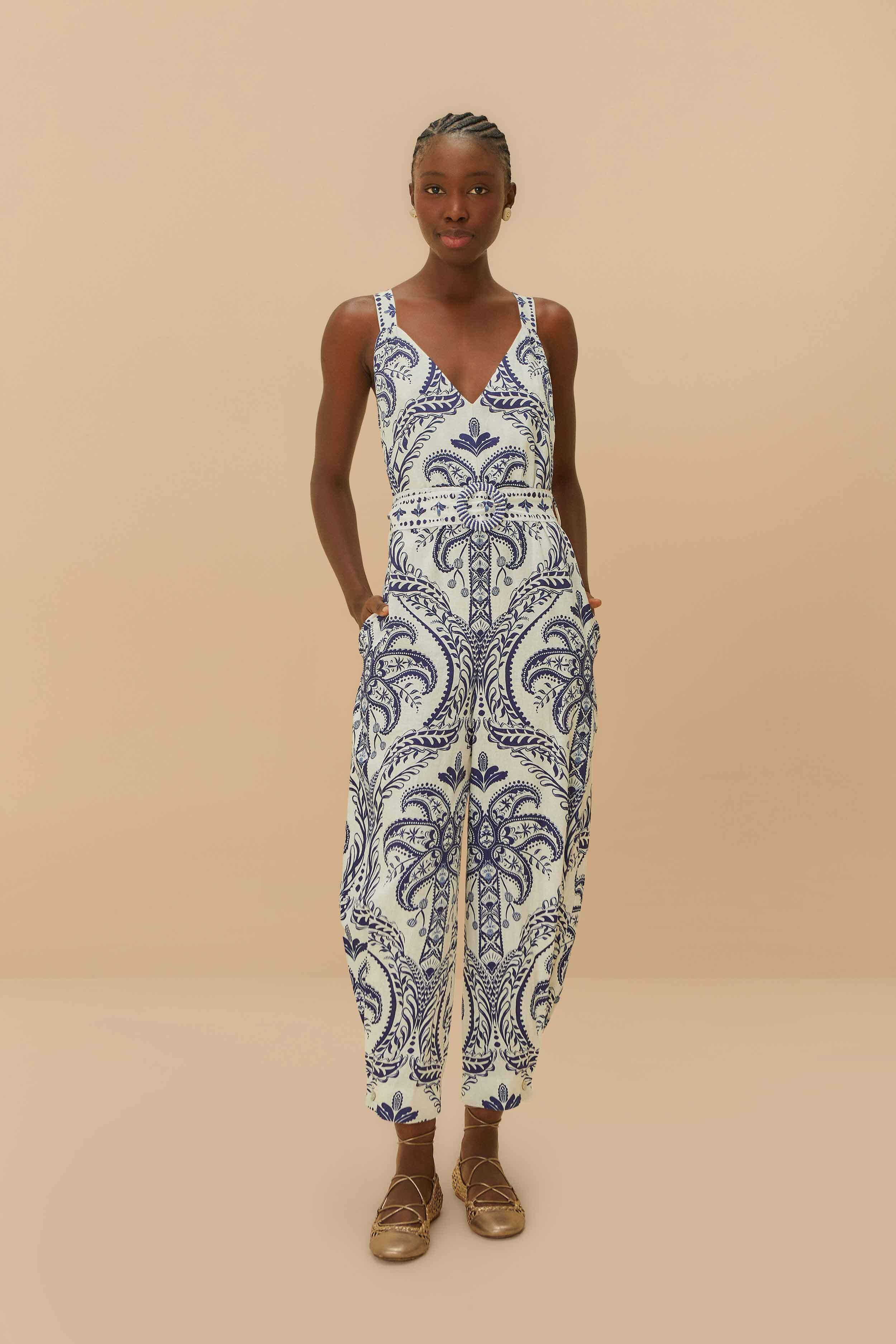 Off-White Euroflax Jumpsuit - Sustainable Tropical Cameo Design