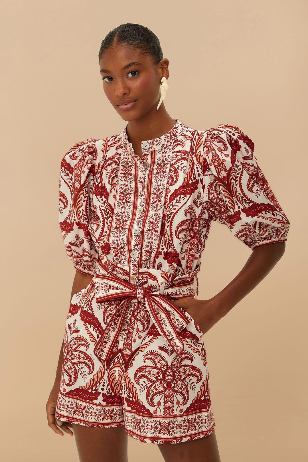 Off-White Organic Cotton Romper - Tropical Cameo Print