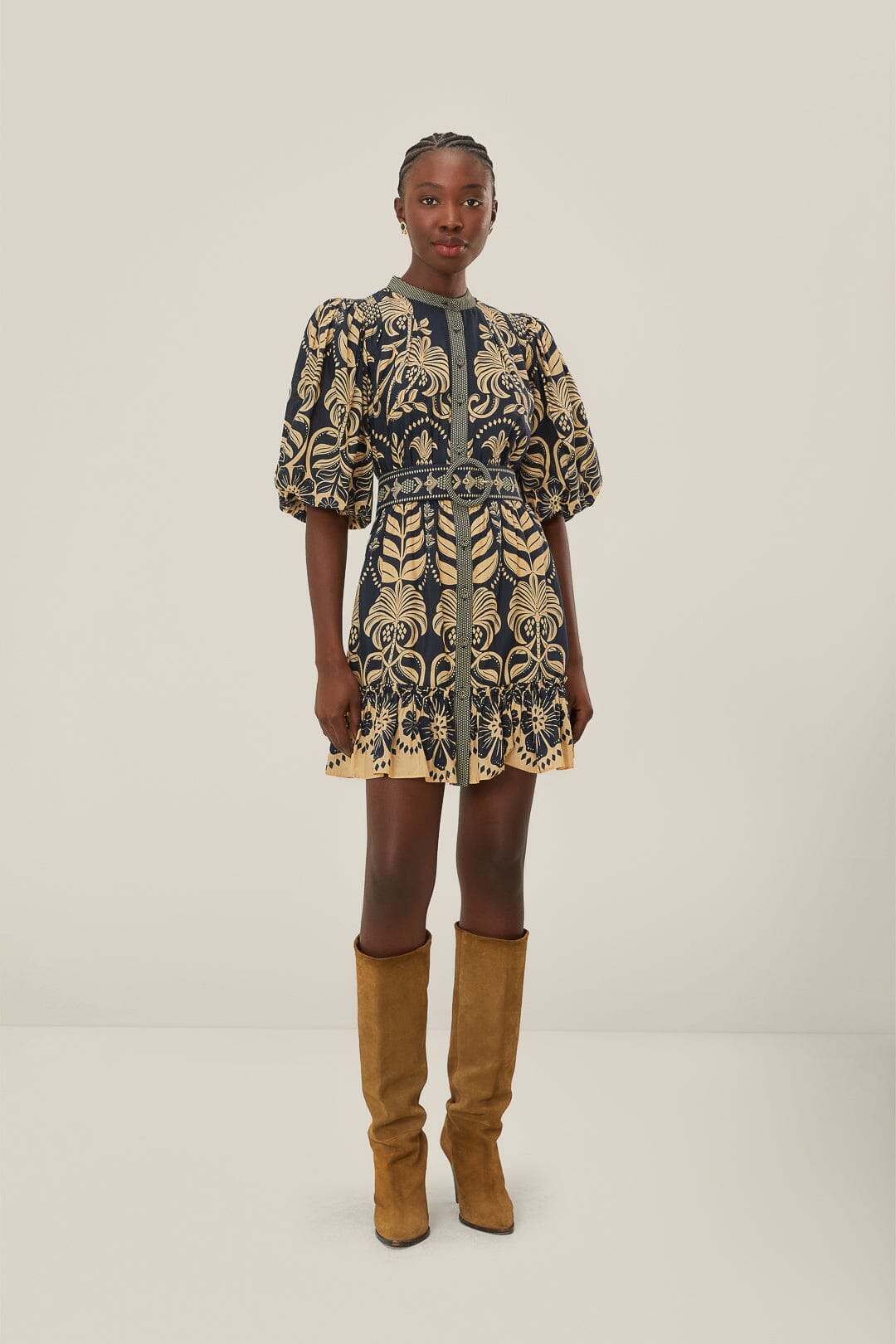 Ainika Navy Blue Tropical Mini Dress for Summer