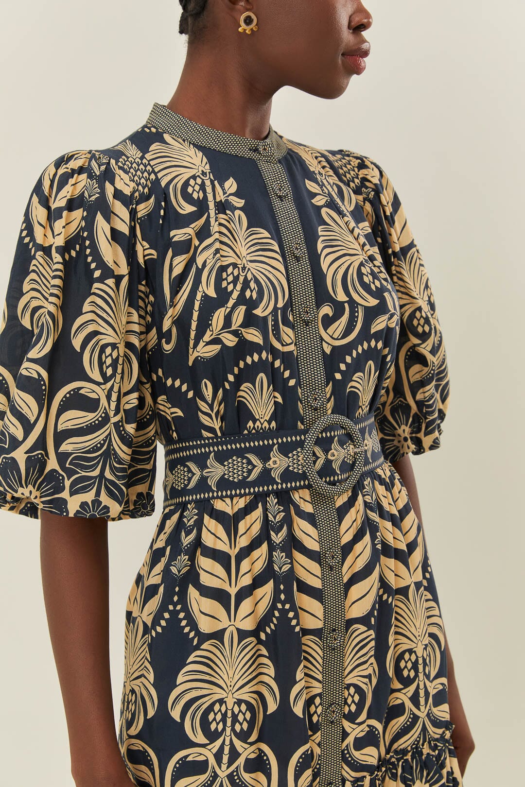 Ainika Navy Blue Tropical Mini Dress for Summer