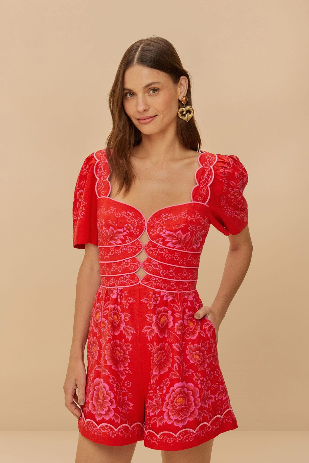 Red Olivia Euroflax Romper - Eco-Friendly Cut-Out Design