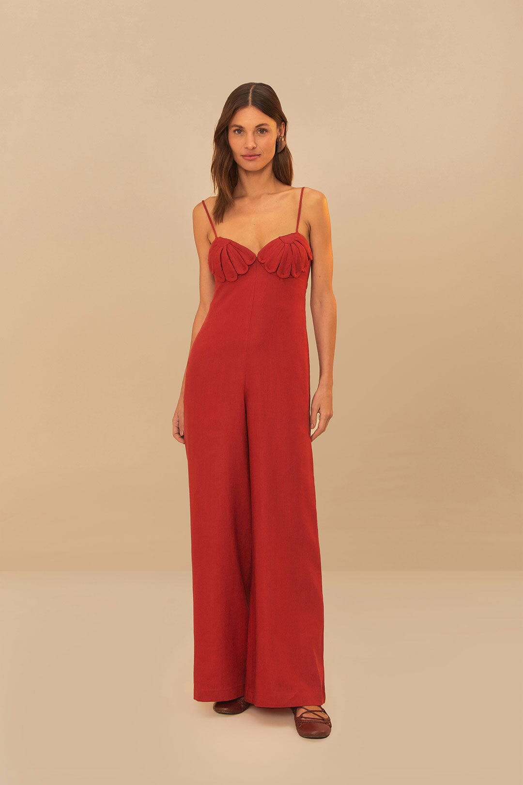 Red Petals Euroflax Linen Jumpsuit – Premium Fit