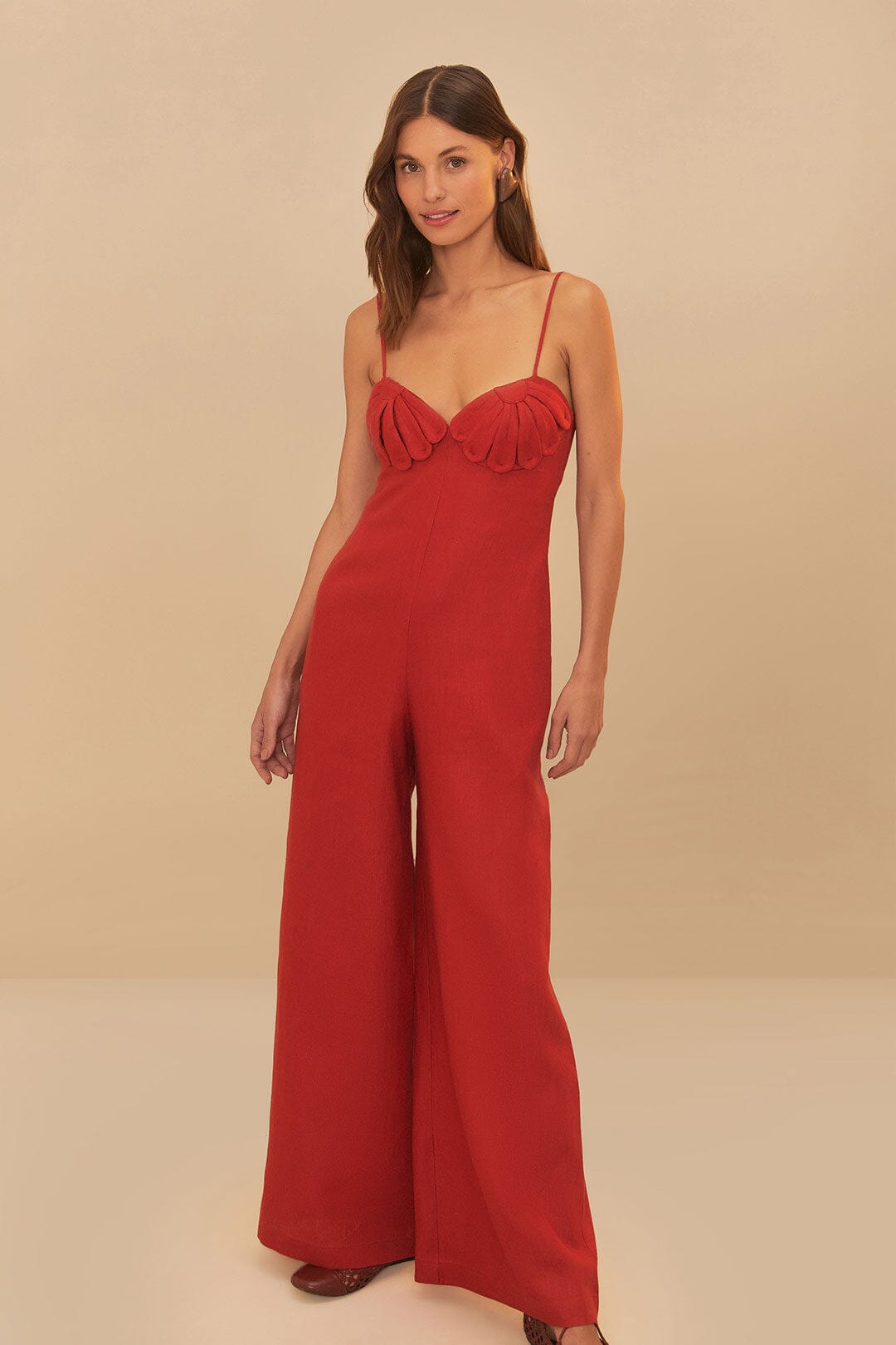 Red Petals Euroflax Linen Jumpsuit – Premium Fit