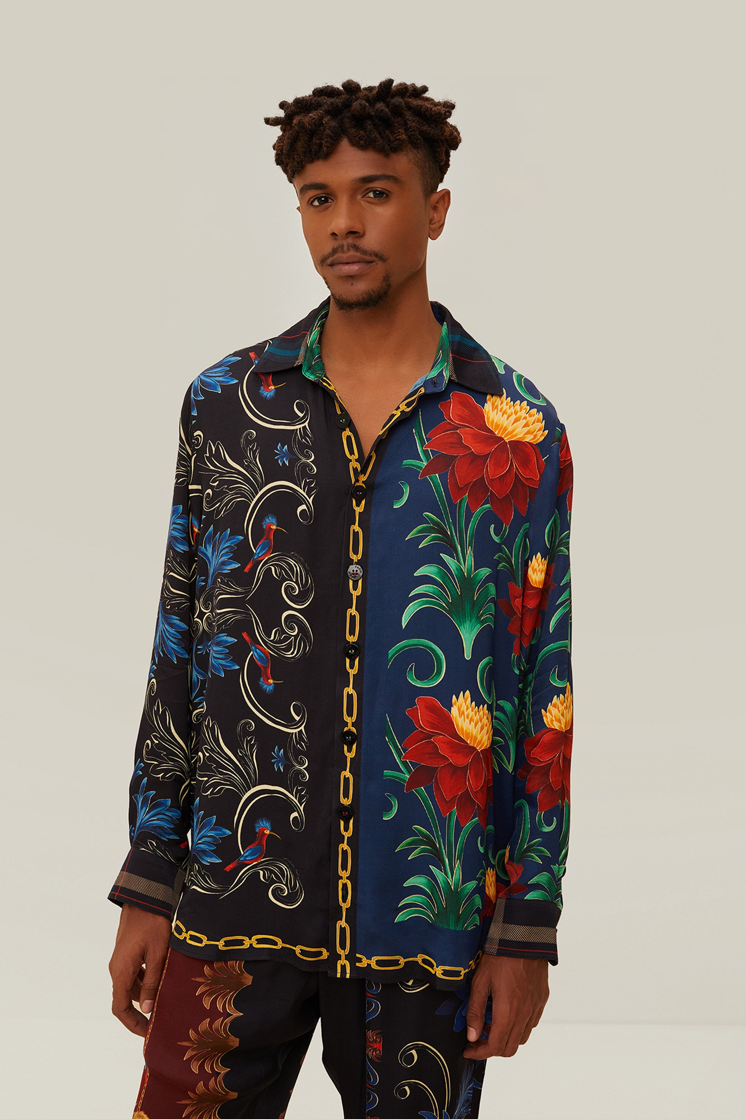 Arabesque Print Black Scarf Shirt