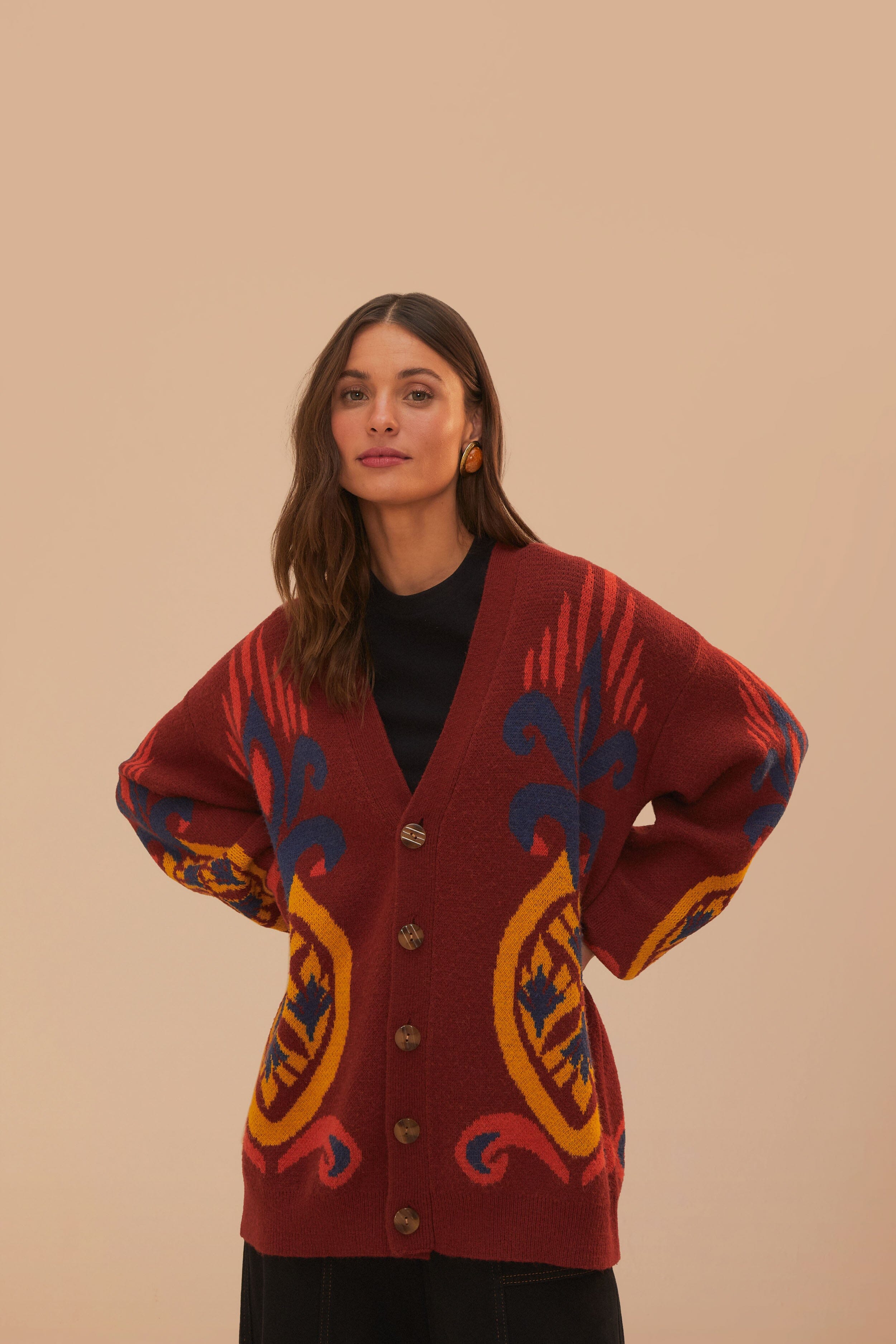 Red Pineapple Knit Cardigan - Cozy & Stylish