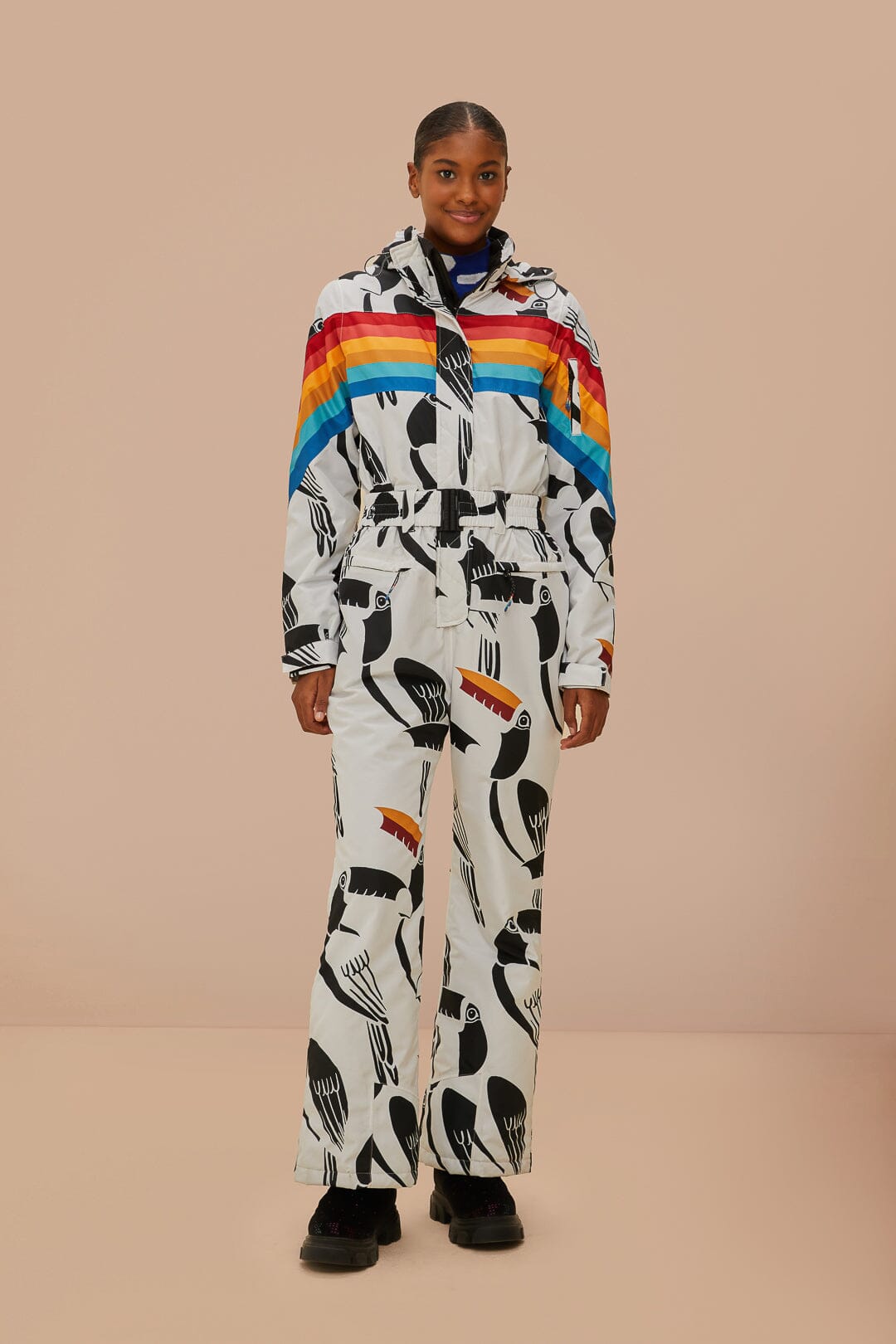 Rainbow Toucan Print Ski Jumpsuit - White