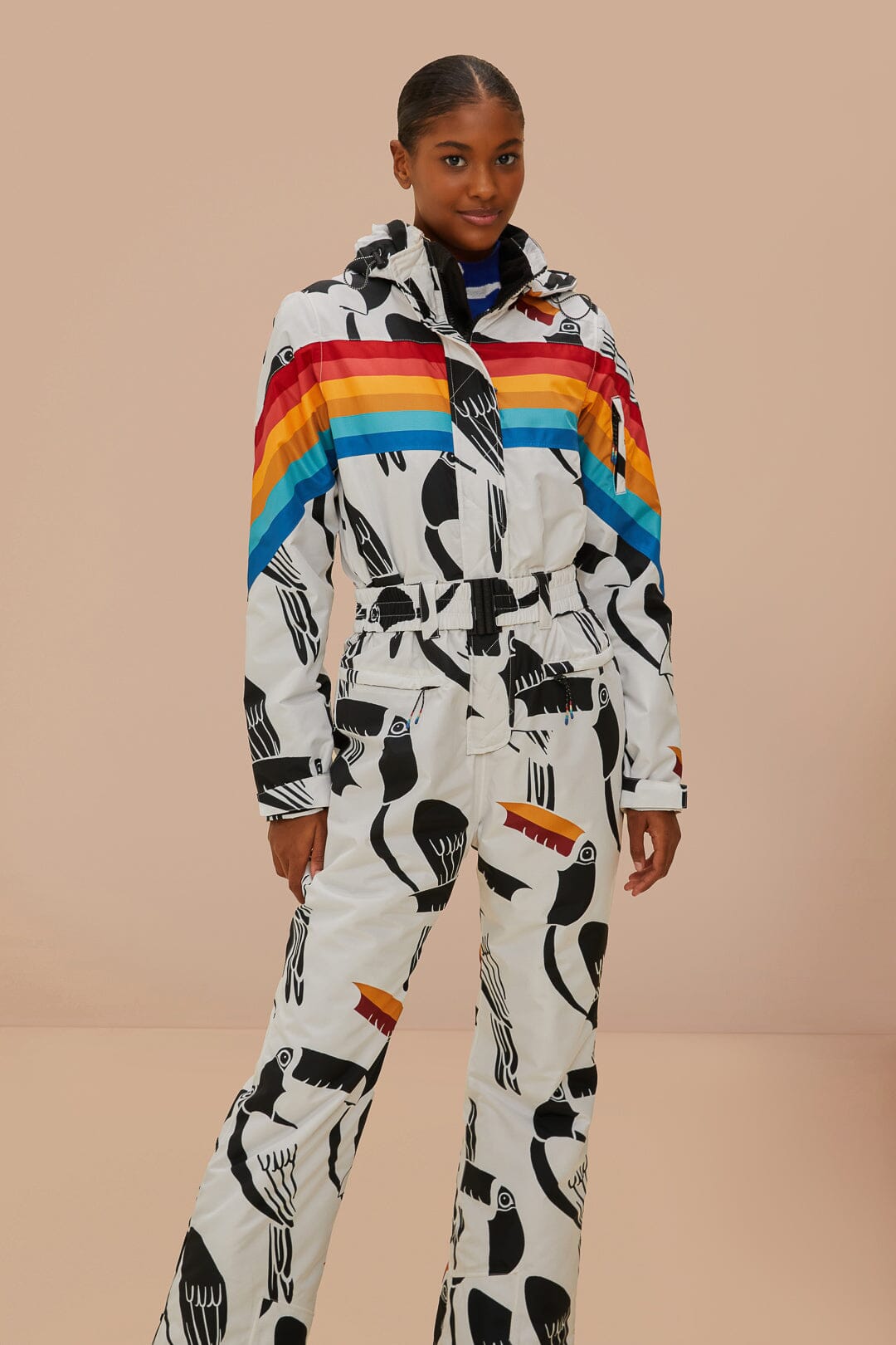 Rainbow Toucan Print Ski Jumpsuit - White