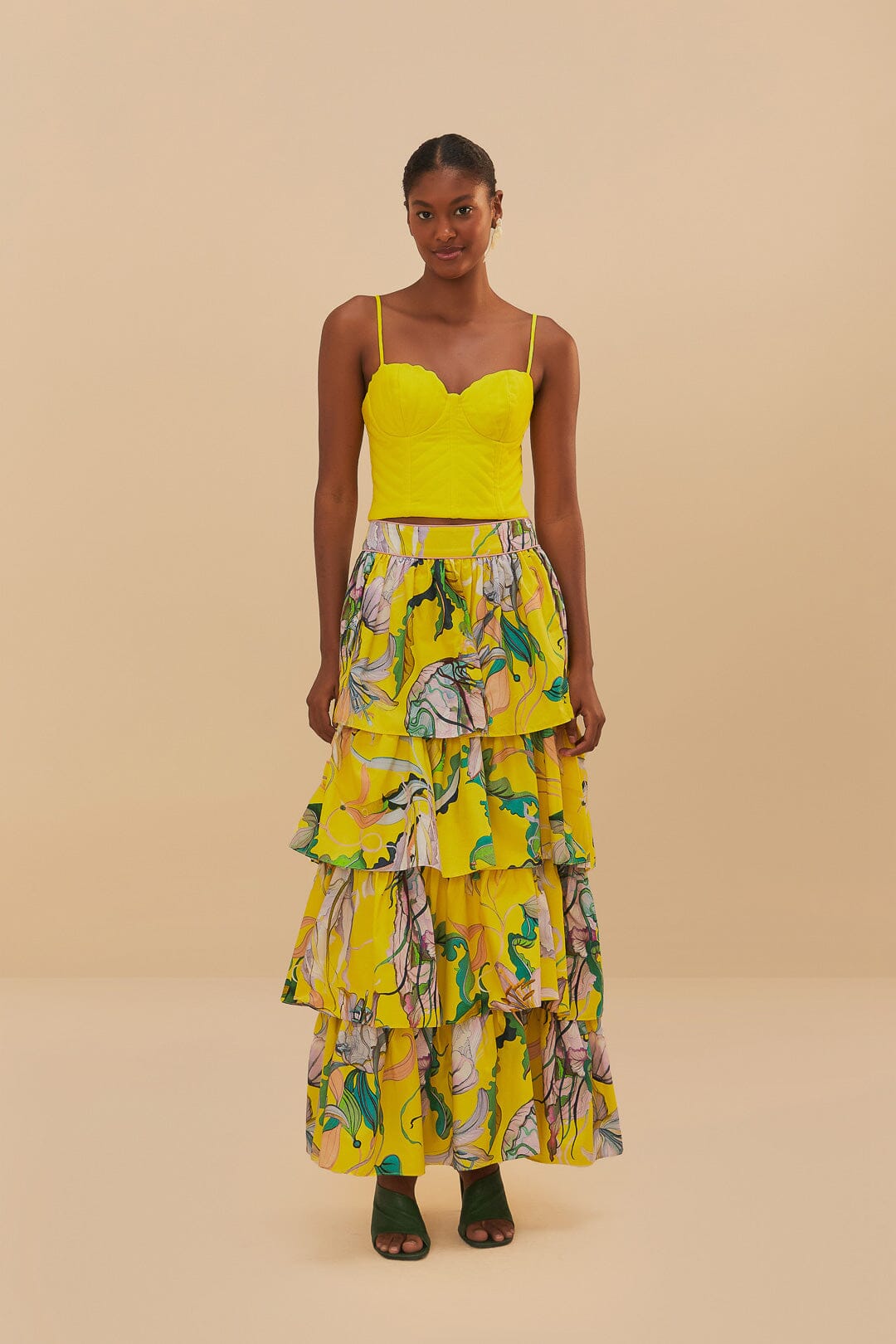 Jellyfish Print Maxi Skirt in Yellow