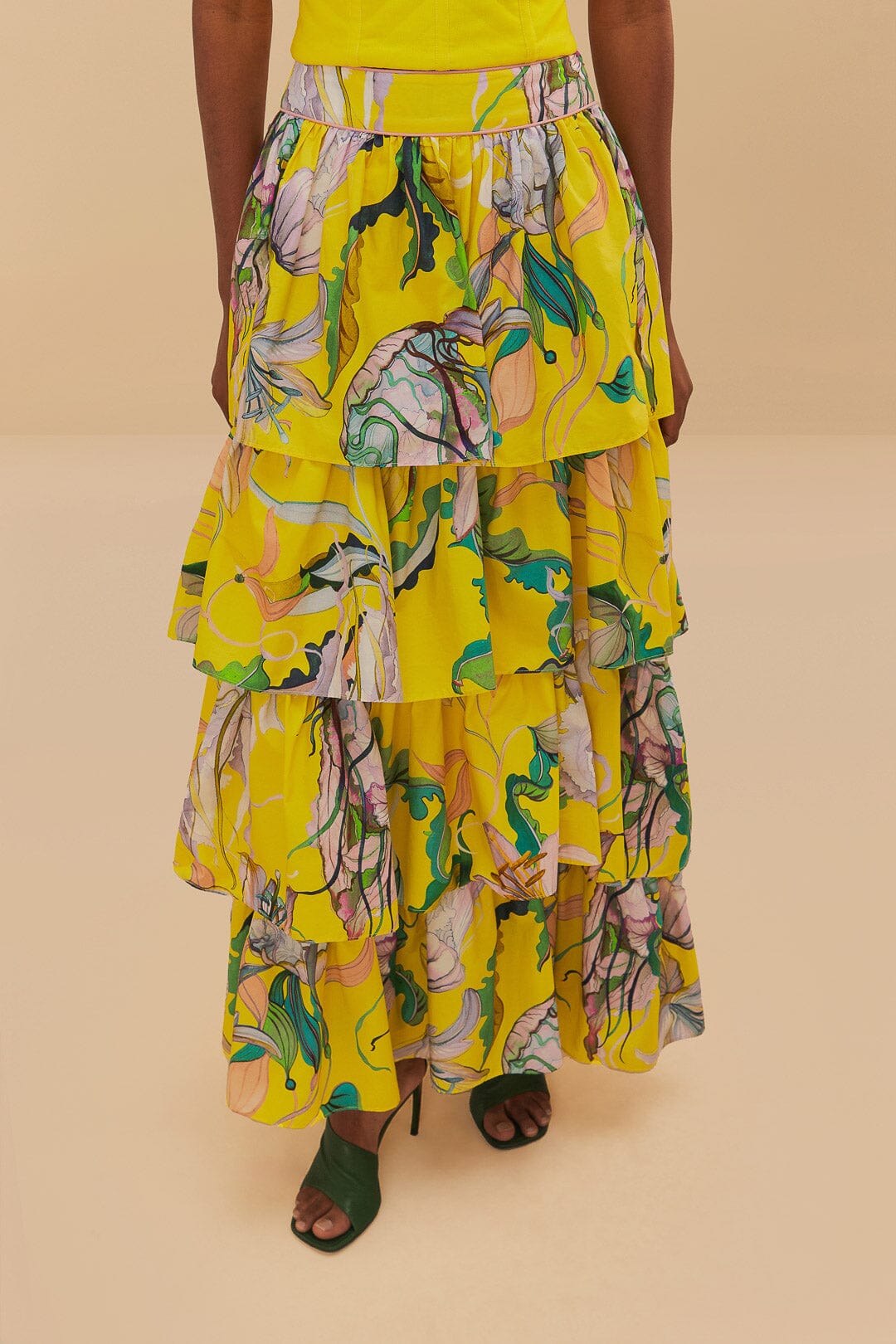Jellyfish Print Maxi Skirt in Yellow