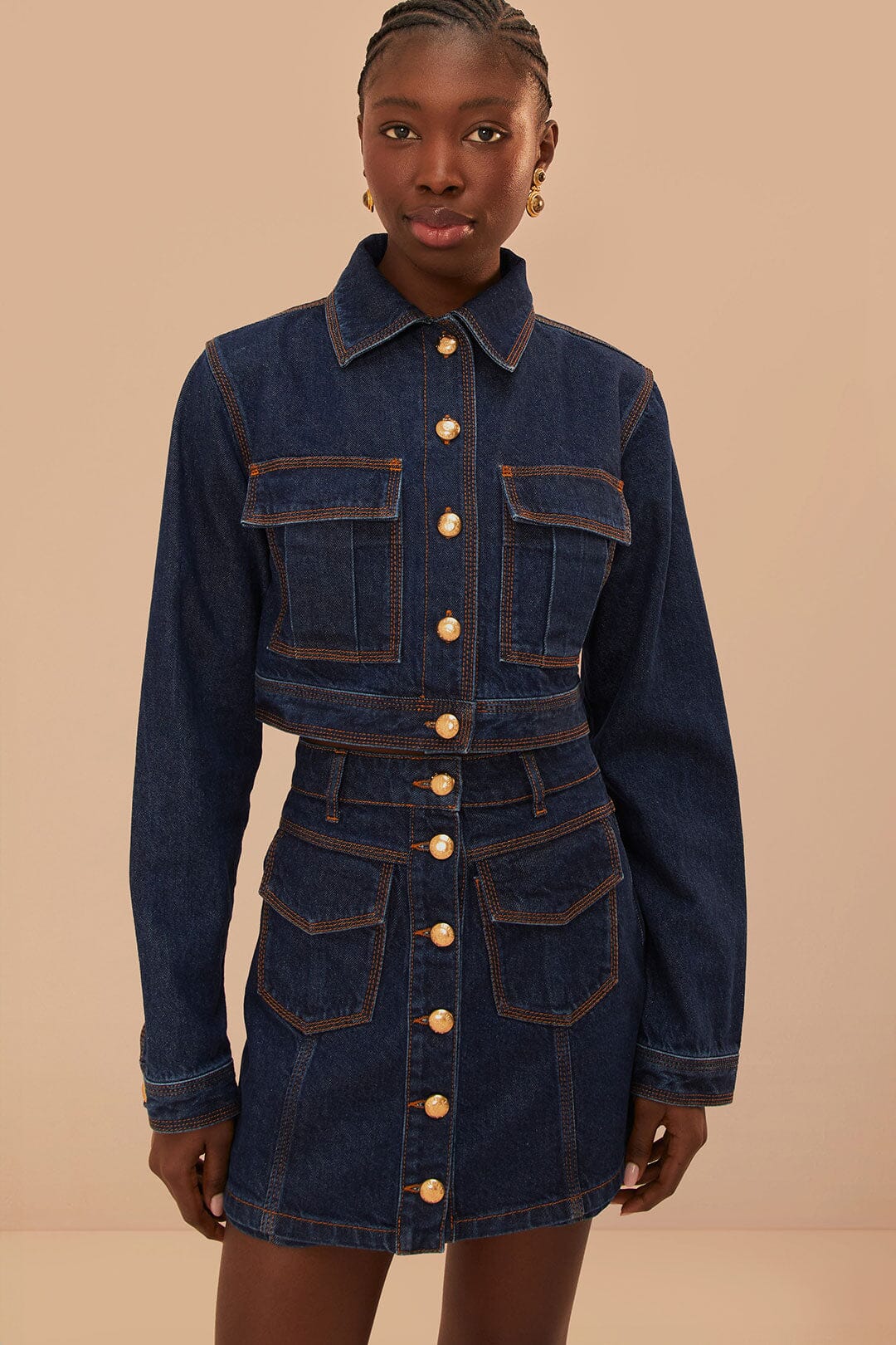 Stylish High-Waist Dark Denim Skirt